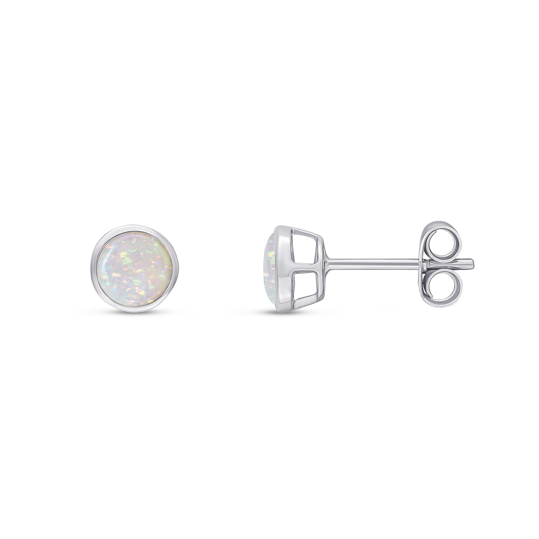 9CT WG 5MM ROUND OPAL RUBOVER STUD EARRINGS