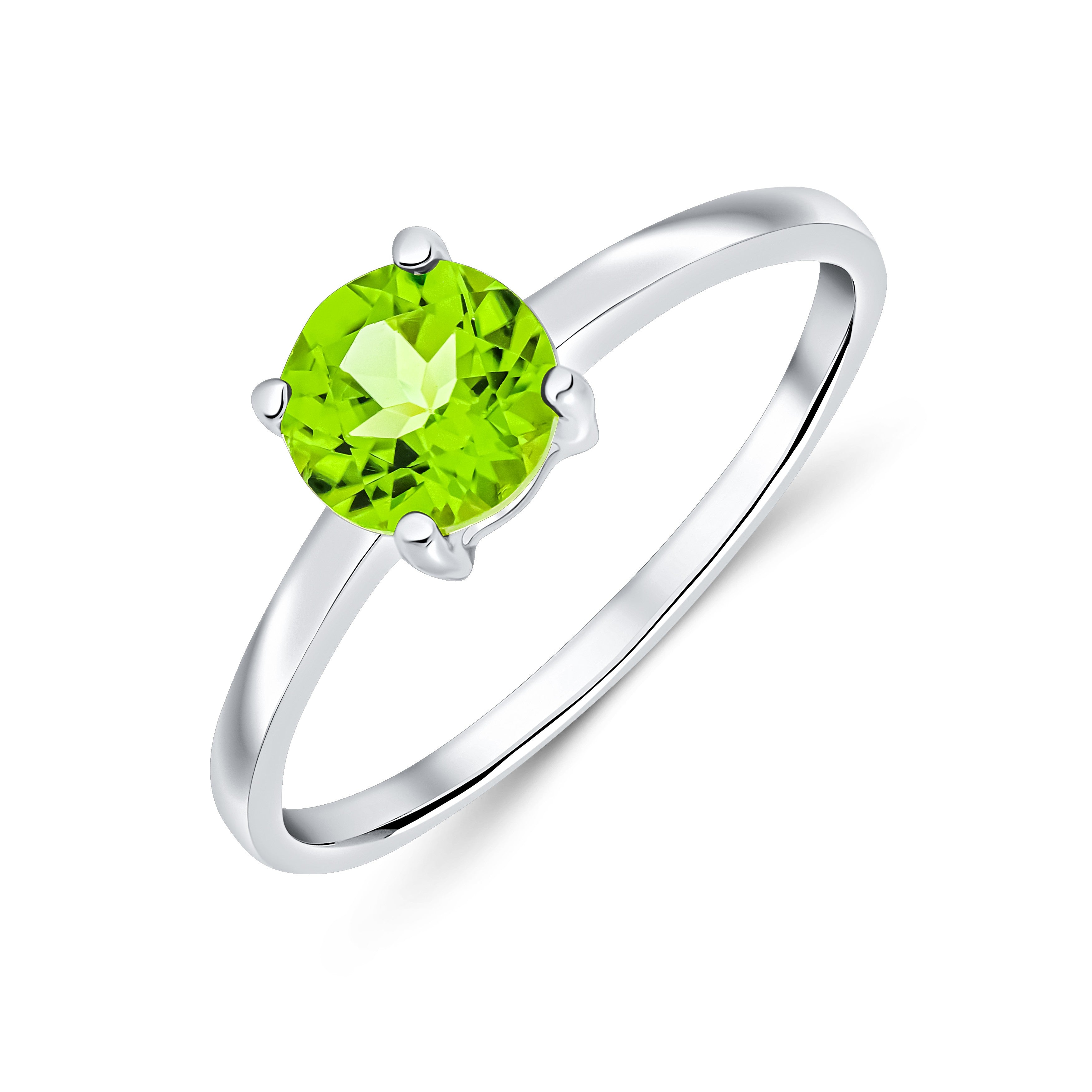 9CT WG 6MM ROUND PERIDOT 4 CLAW SINGLE STONE RING