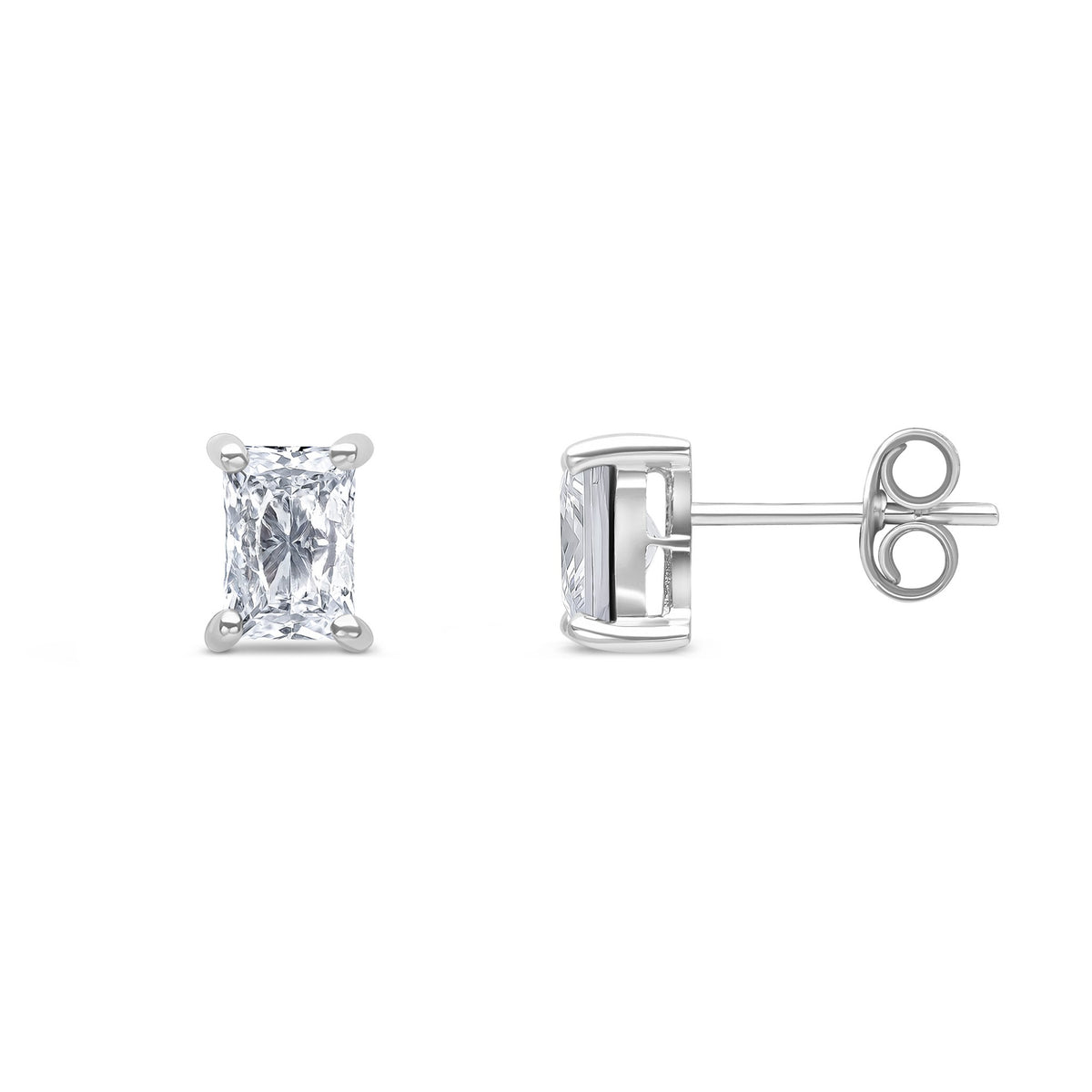 9CT WG 6X4MM OCTAGON CZ CLAW SET EARRINGS