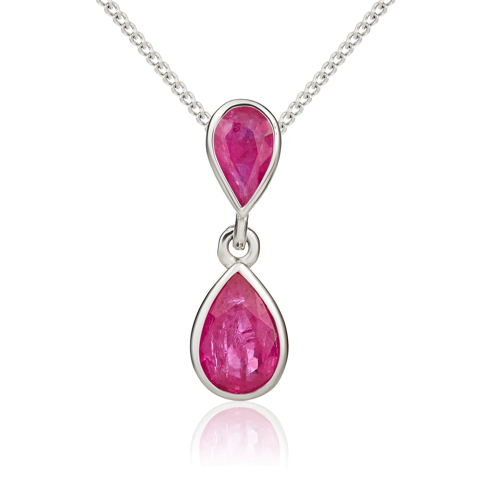 9CT WG PEARSHAPE RUBY 2ST RUBOVER DROP PENDANT