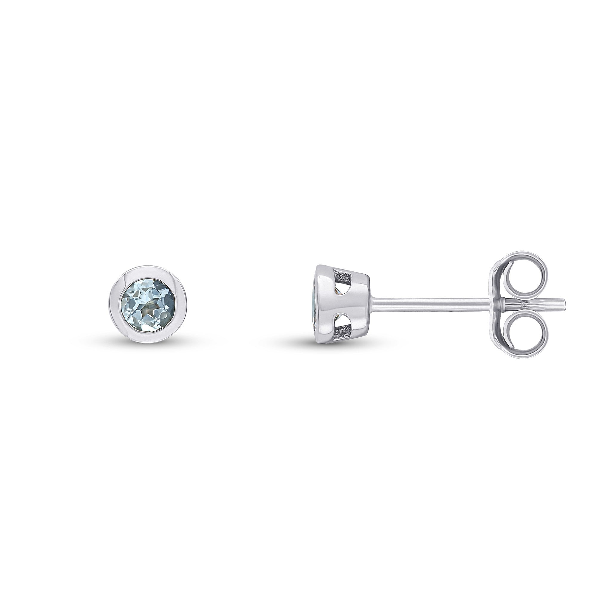 9CT WG 3MM ROUND AQUA RUBOVER EARRINGS