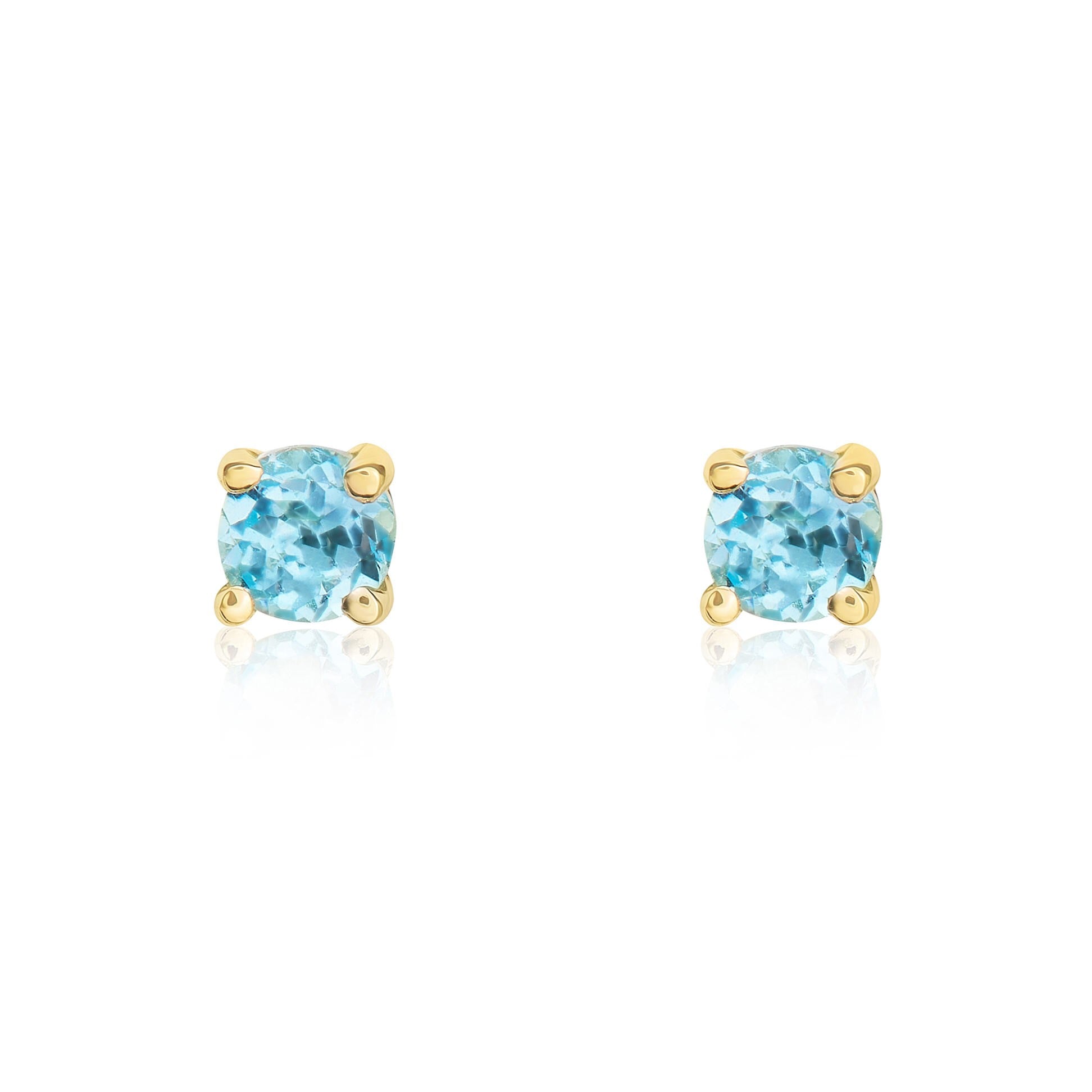 9CT YG 3MM ROUND SWISS BLUE TOPAZ CLAW SET STUD EARRINGS