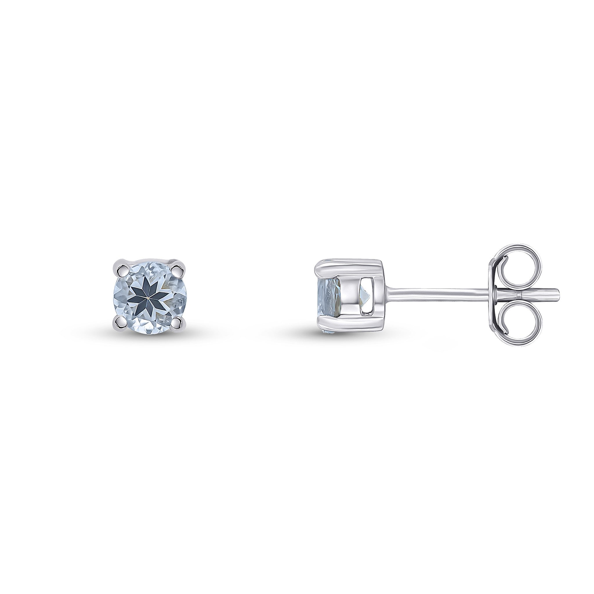 9CT WG 4MM ROUND AQUA 4 CLAW EARRINGS
