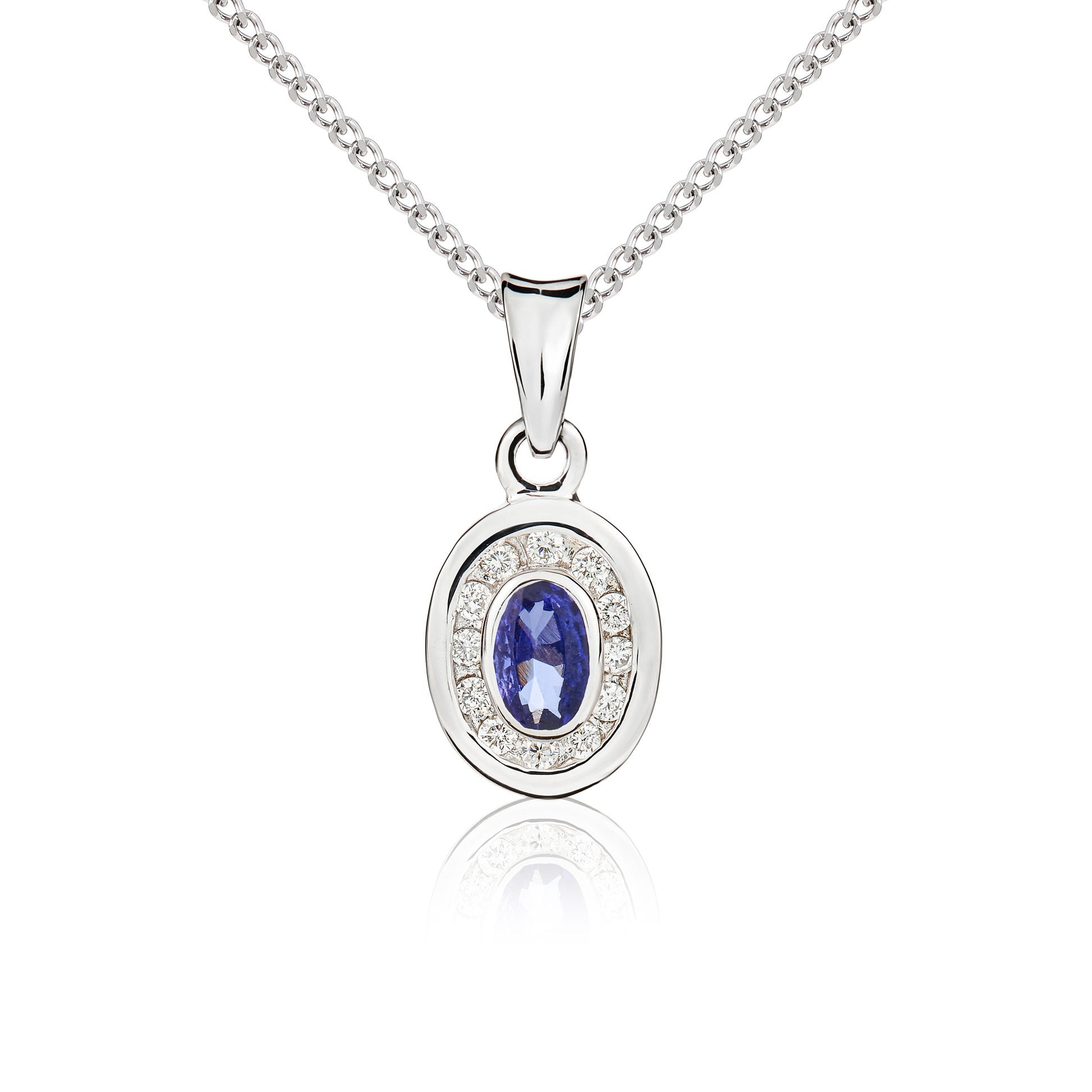 9WG OVAL 5X3 TANZANITE & DIAMOND CLUSTER RUBOVER PENDANT