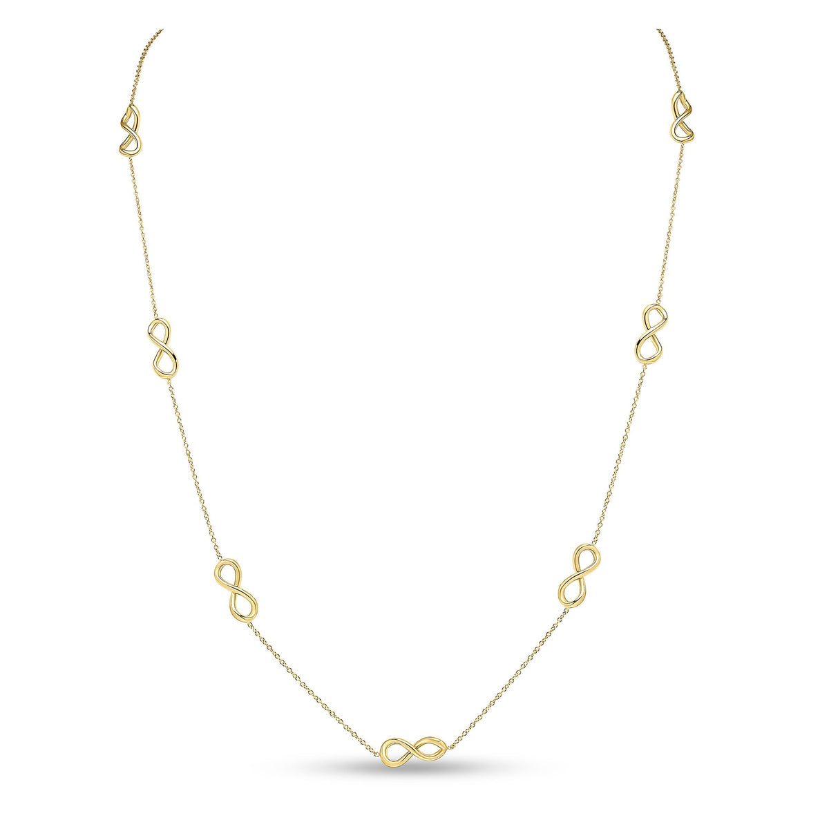 9CT YG CHAIN & INFINITY MOTIF NECKLACE. 24 INCH