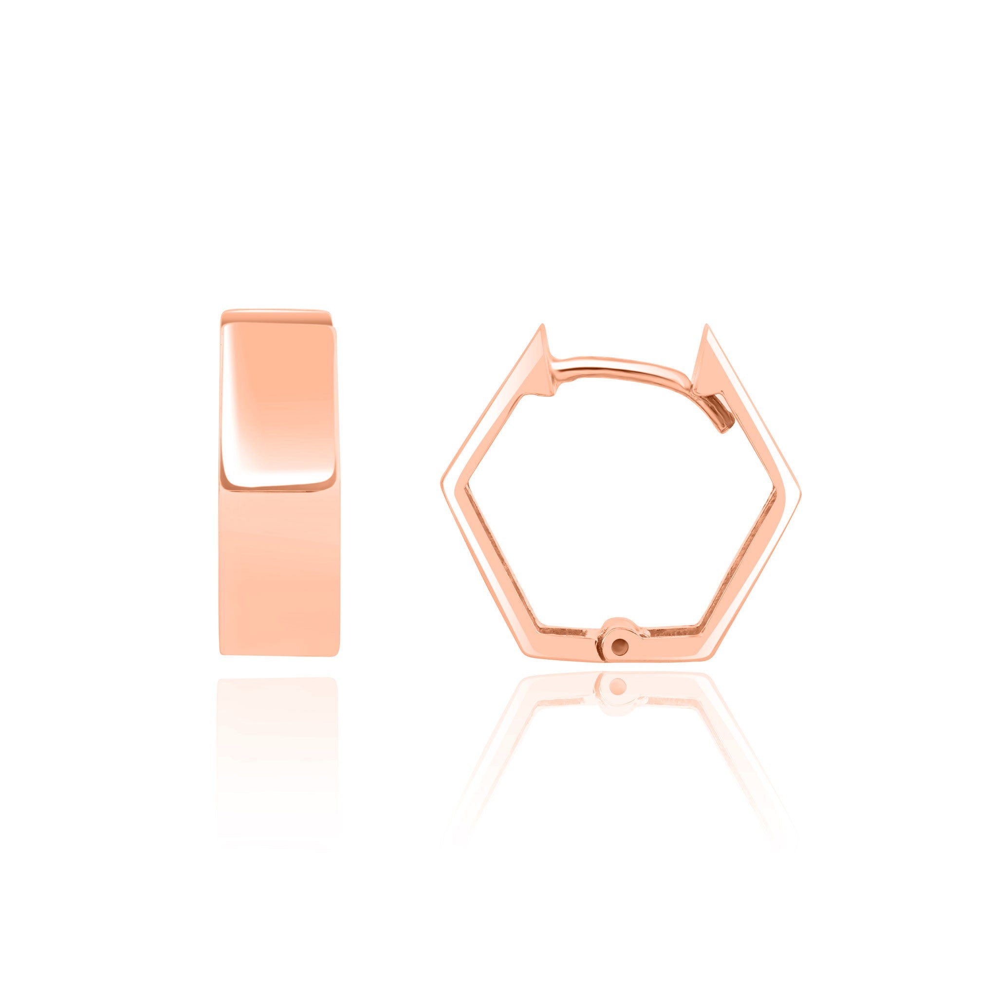9CT RG POLISHED HEXAGON HUGGY EARRINGS