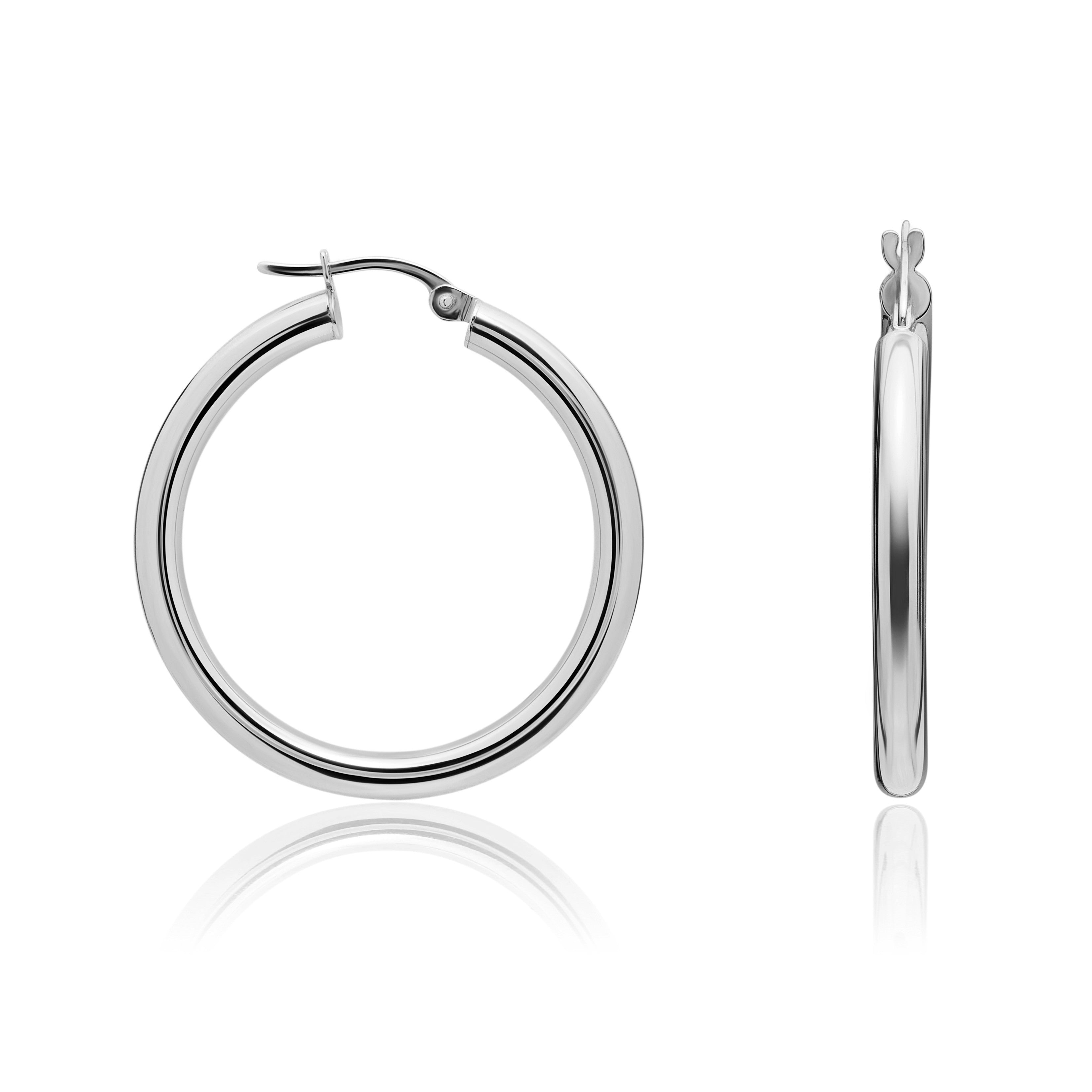 9CT WG 3MM TUBE POLISHED HOOP EARRINGS - 31MM DIAMETER