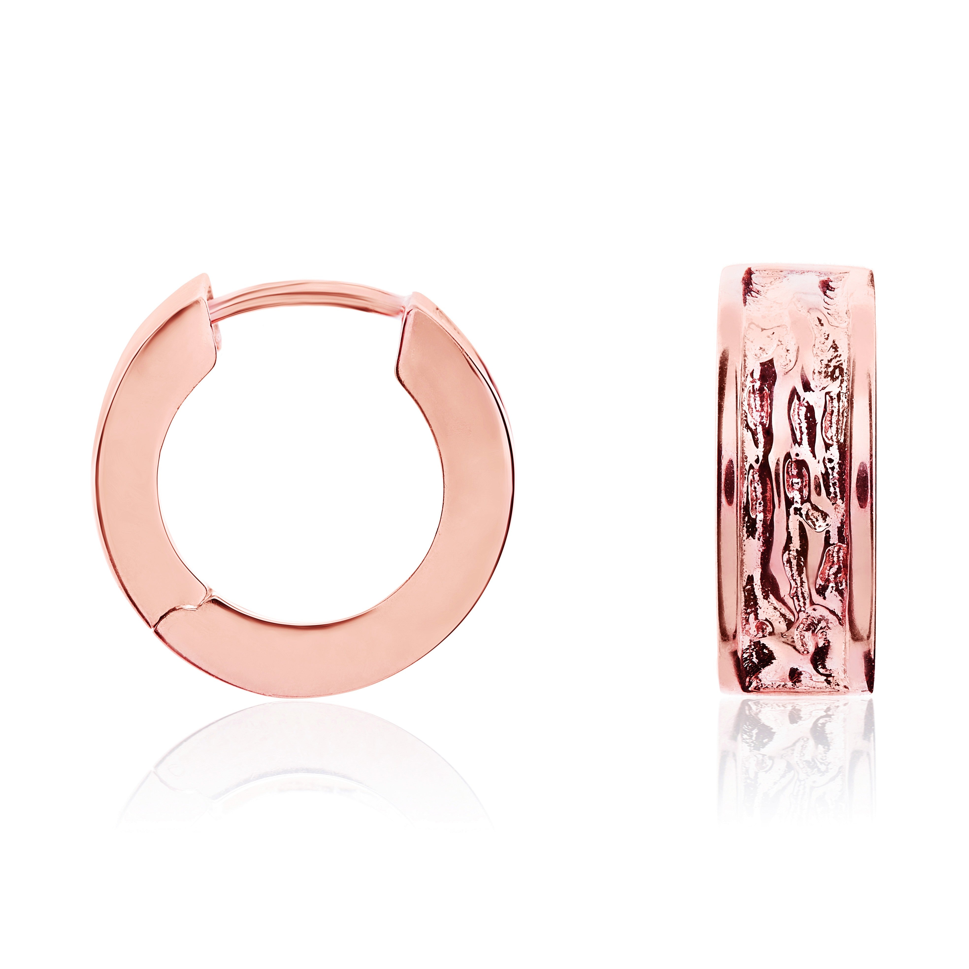 9CT RG TEXTURED FINISH SQUARED ROUND HUGGY EARRINGS