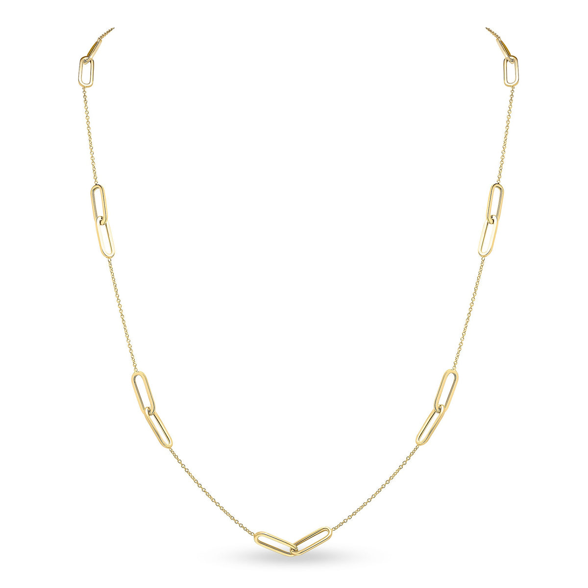 9CT YG CHAIN & DOUBLE OPEN OVAL LINK NECKLACE. 24 INCH