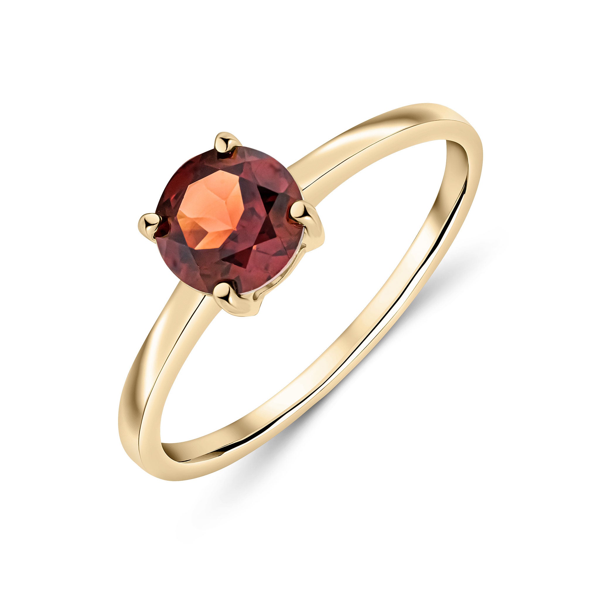 9CT YG 6MM ROUND GARNET 4 CLAW SINGLE STONE RING