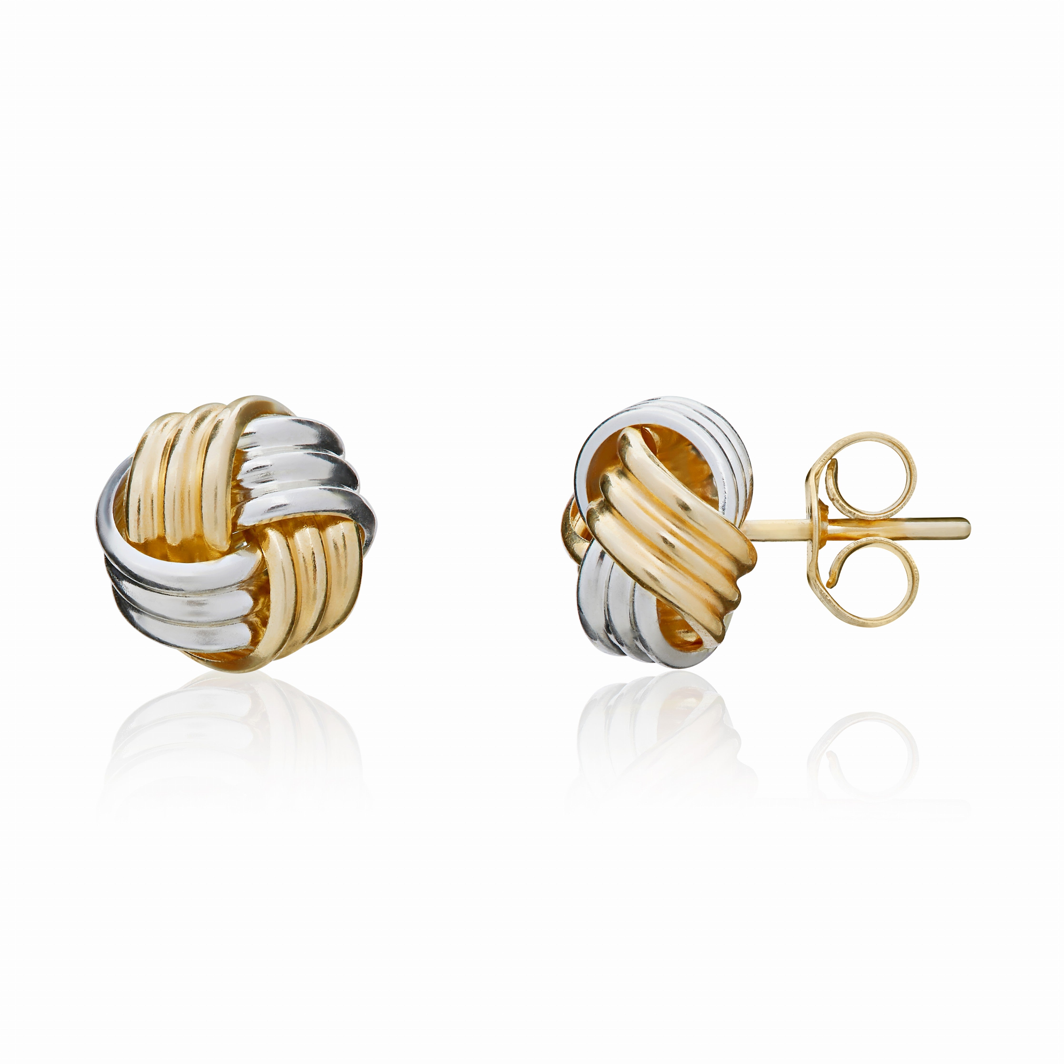 9CT YWG 8MM 4 SECTION RIBBED KNOT STUD EARRINGS