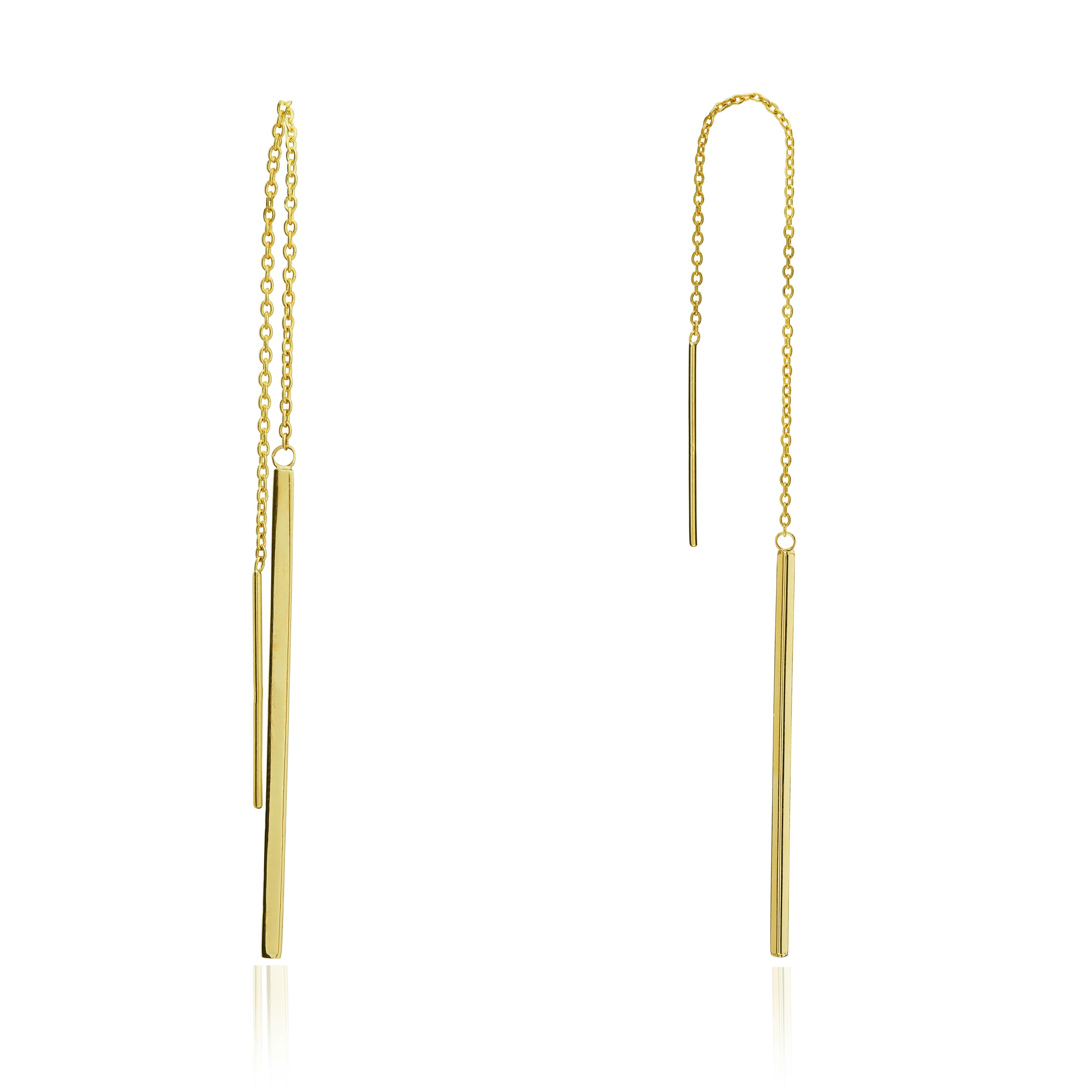 9CT YELLOW GOLD POLISHED STRAIGHT BAR PULL-THROUGH DROP EARRRINGS