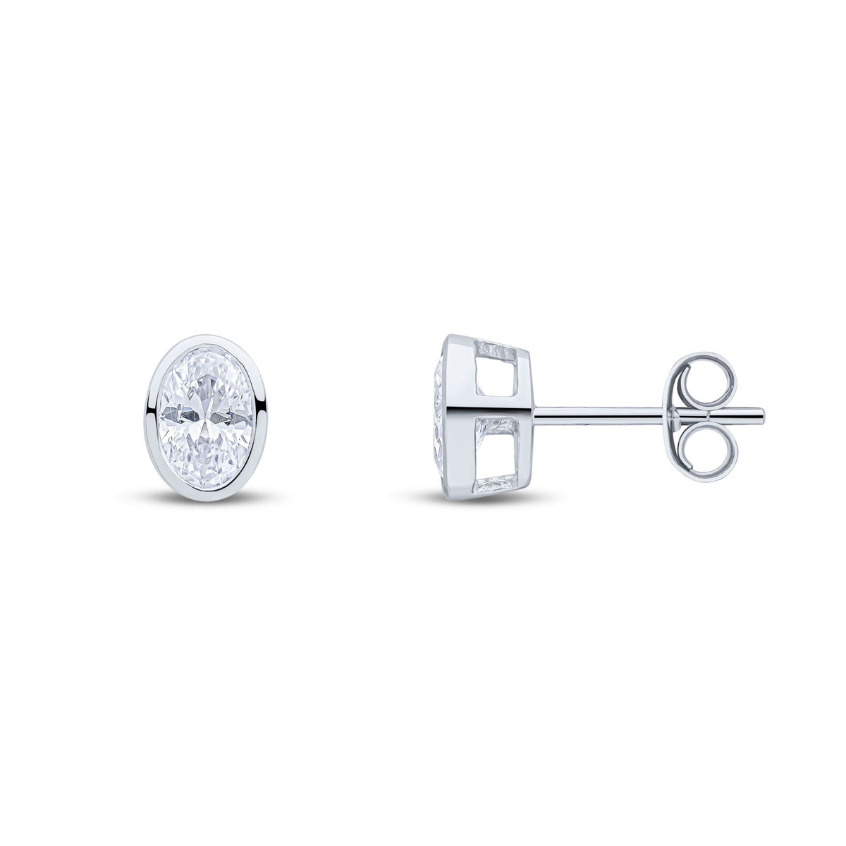 9CT WG 6X4 OVAL CZ RUBOVER STUD EARRINGS