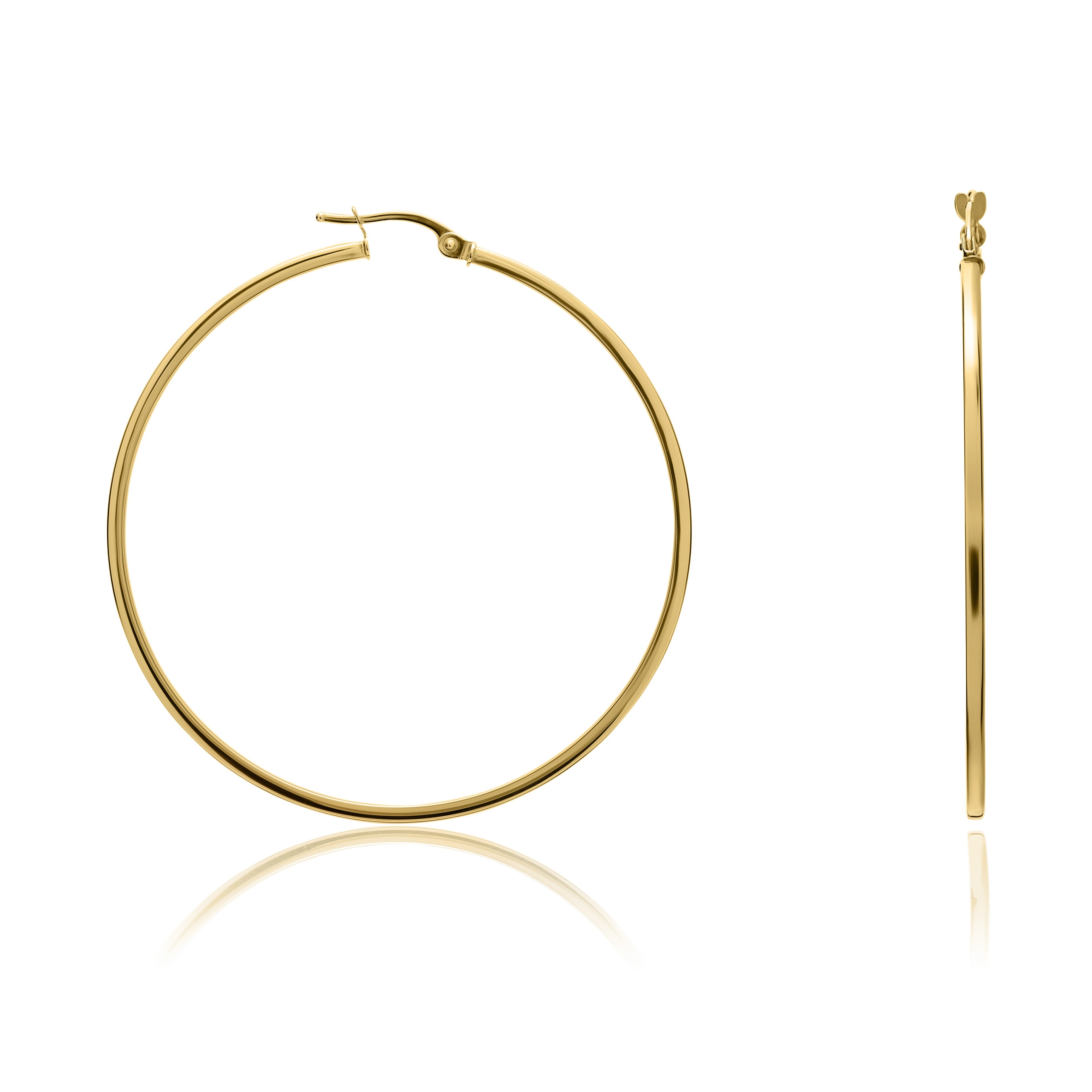 9CT YG 1.5MM SQUARE TUBE HOOP EARRINGS. 48MM OUTER DIAMETER