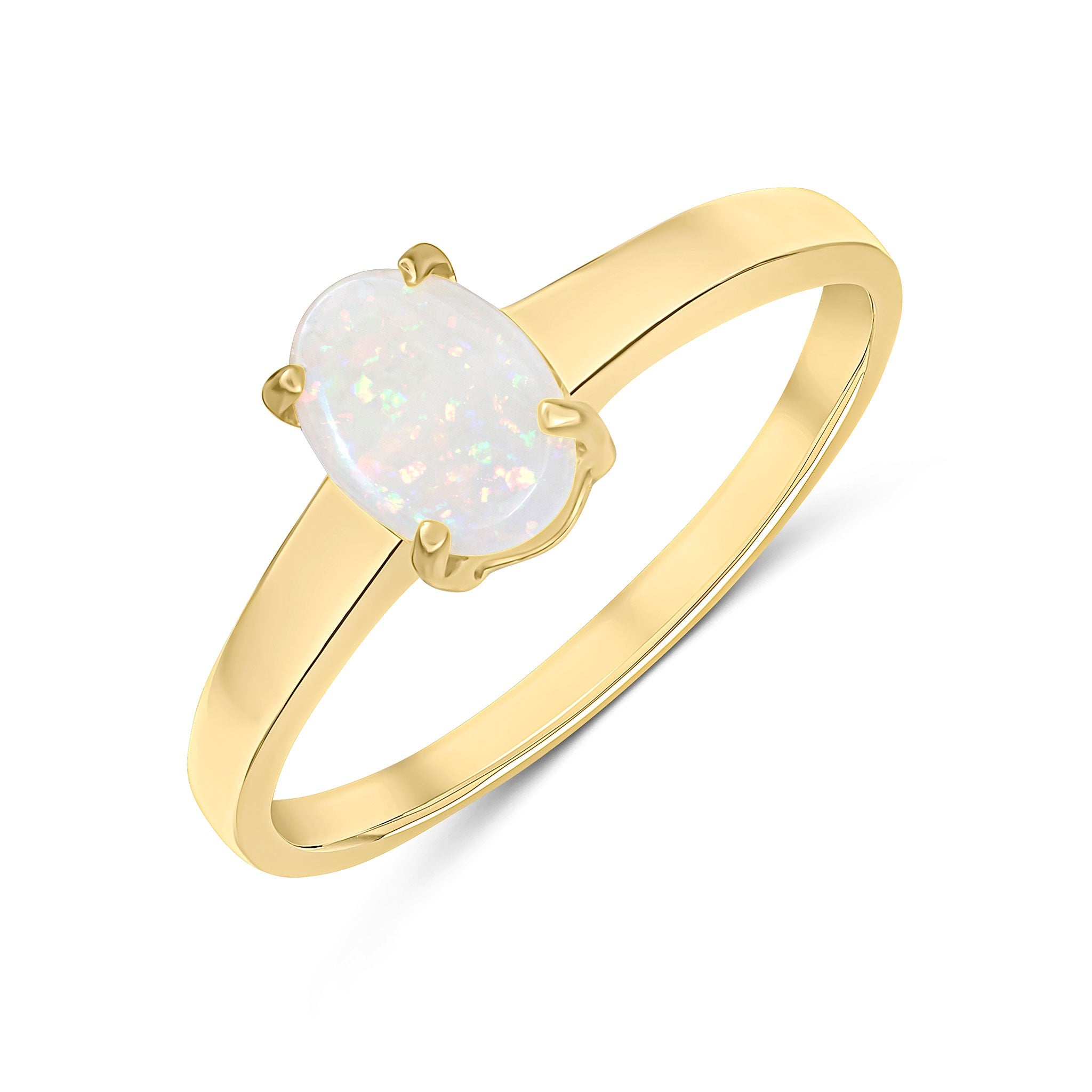 9CT YG 7X5MM OVAL OPAL 4 CLAW SINGLE STONE RING
