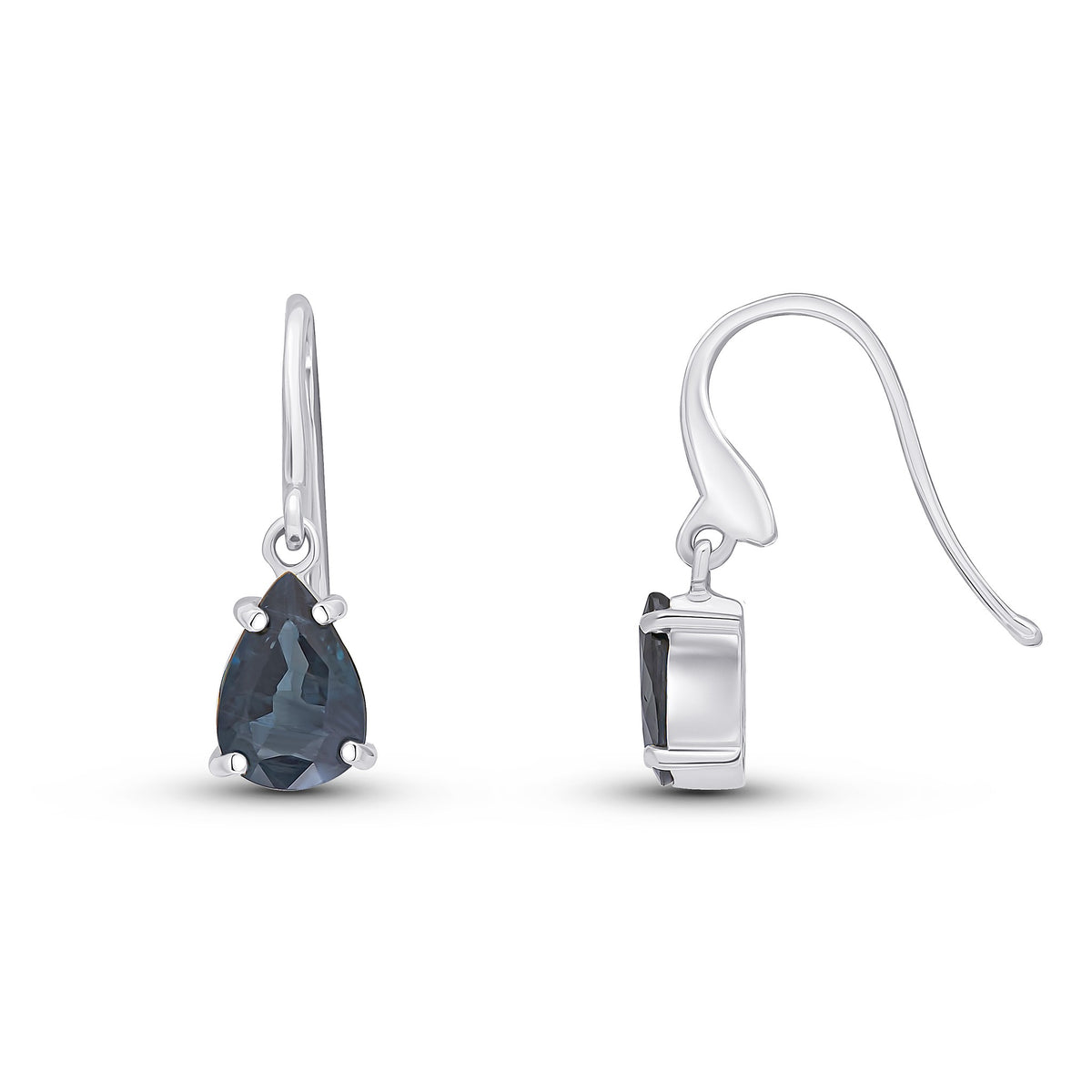9CT WG 7X5MM PEARSHAPE SAPPHIRE CLAW SET WIRE HOOK DROP EARRINGS