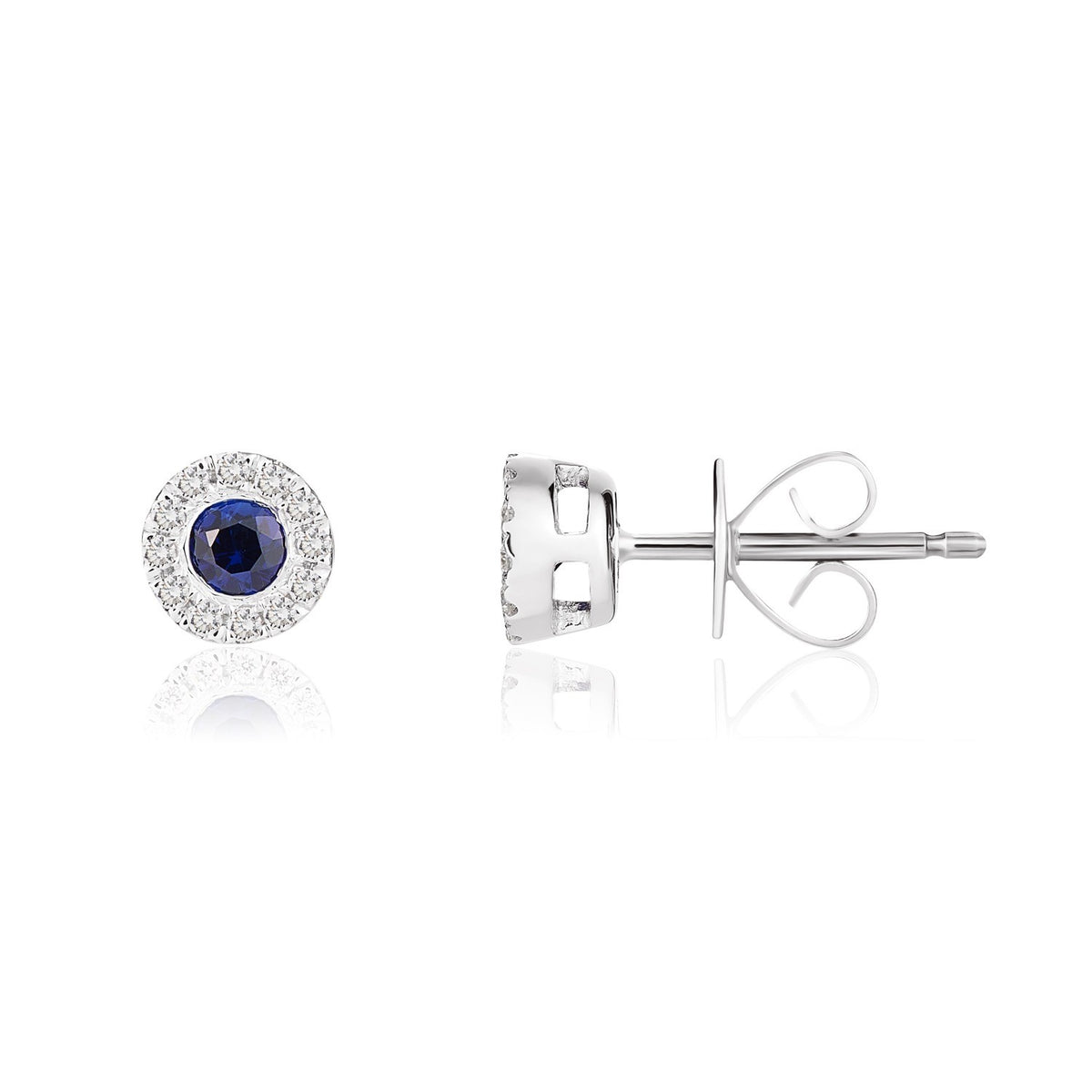 18CT WG 3MM ROUND SAPPHIRE AND DIAMOND MICROSET CLUSTER EARRINGS