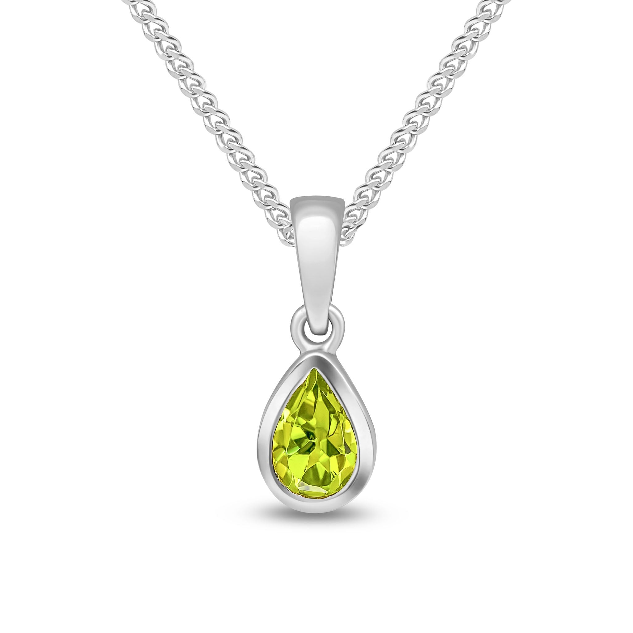 9CT WG 6X4 PEARSHAPE PERIDOT RUBOVER SET PENDANT