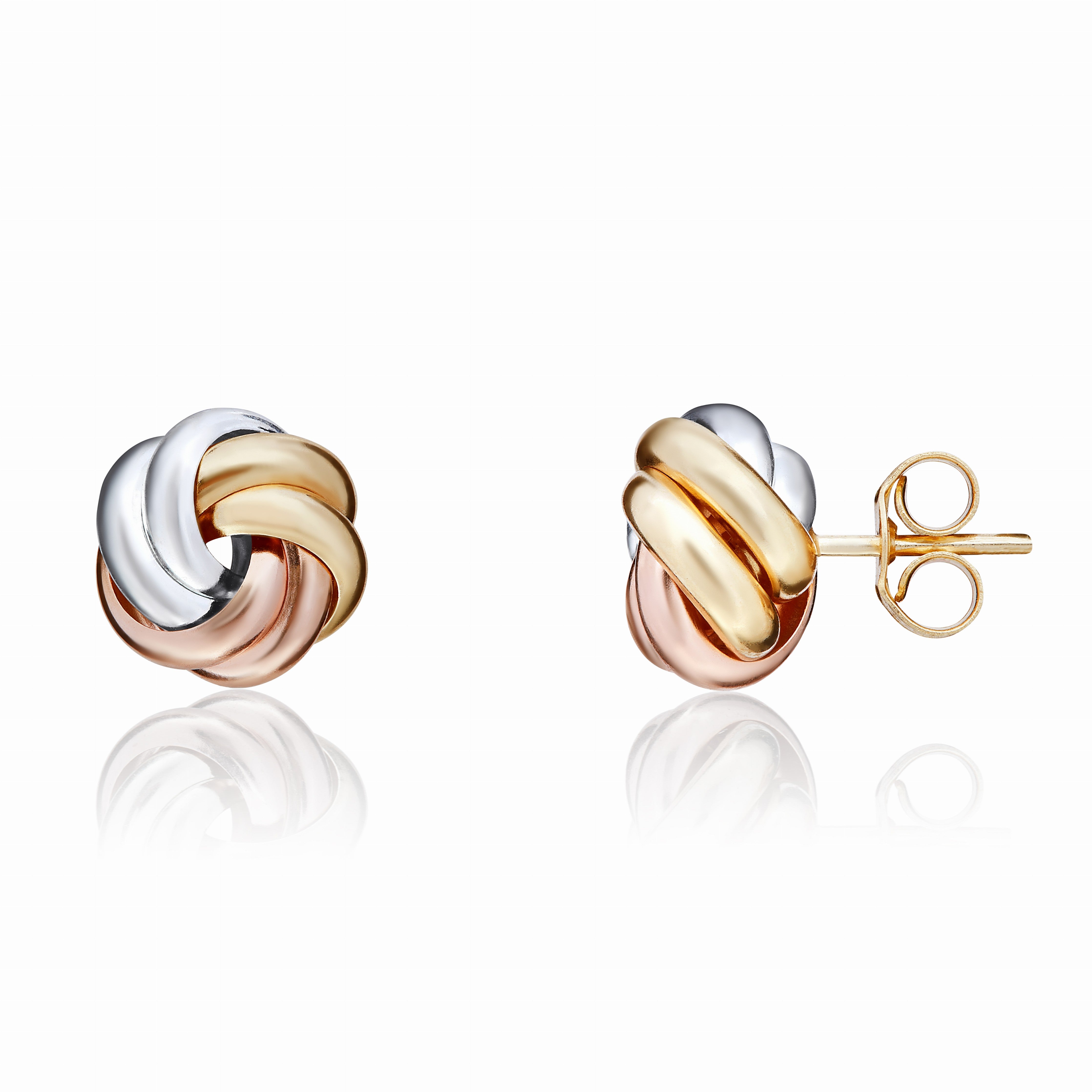 9CT 3 COLOUR GOLD POLISHED 2 ROW KNOT STUD EARRINGS