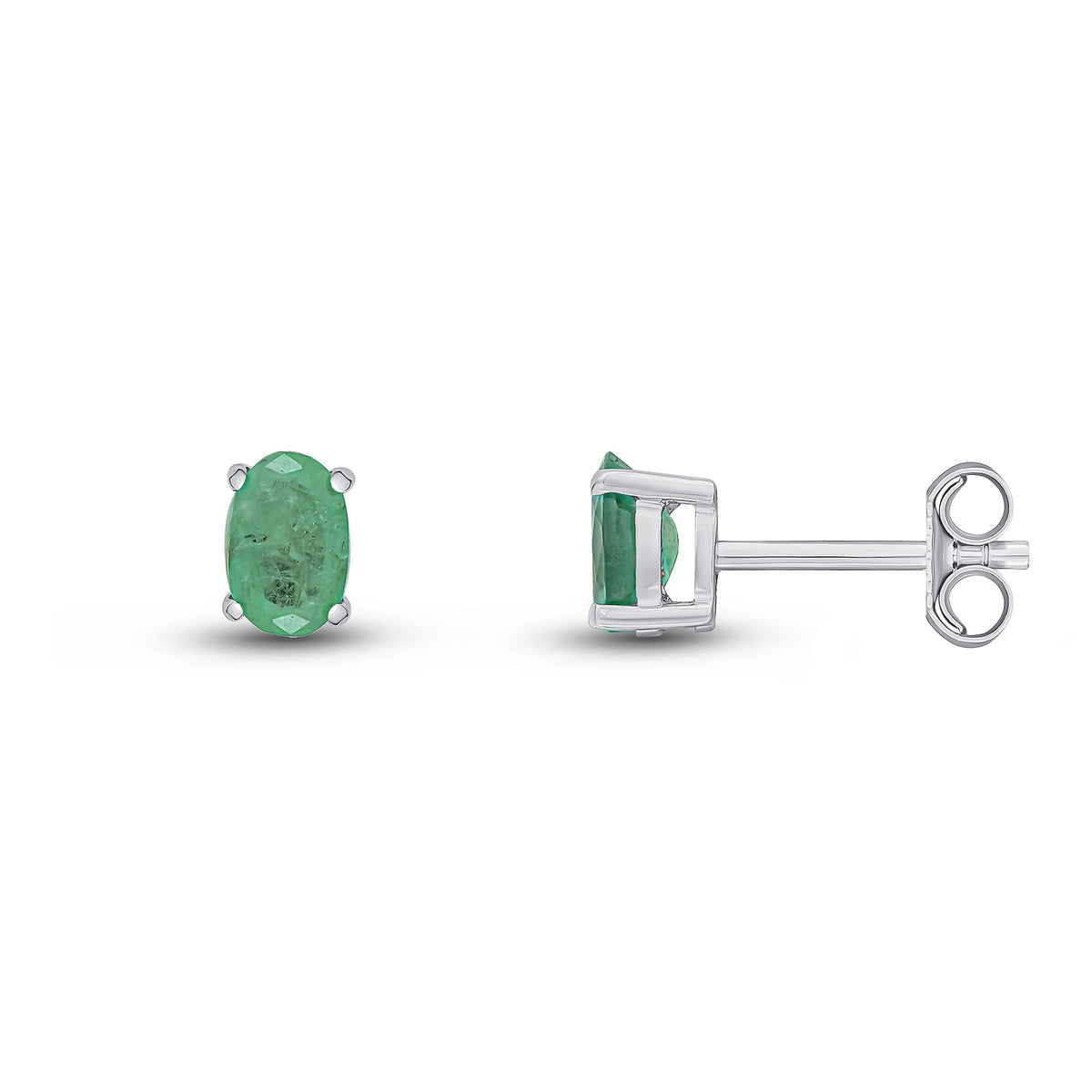 9CT WG 6X4 OVAL EMERALD CLAW SET EARRINGS