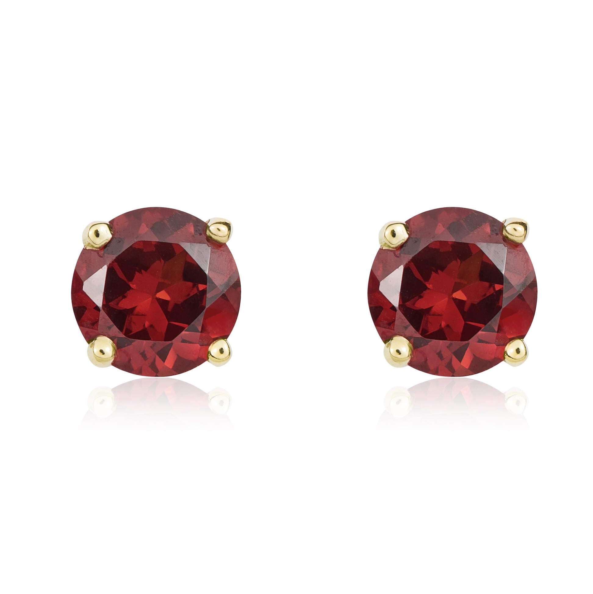 9CT YG 5MM ROUND GARNET CLAW EARRINGS