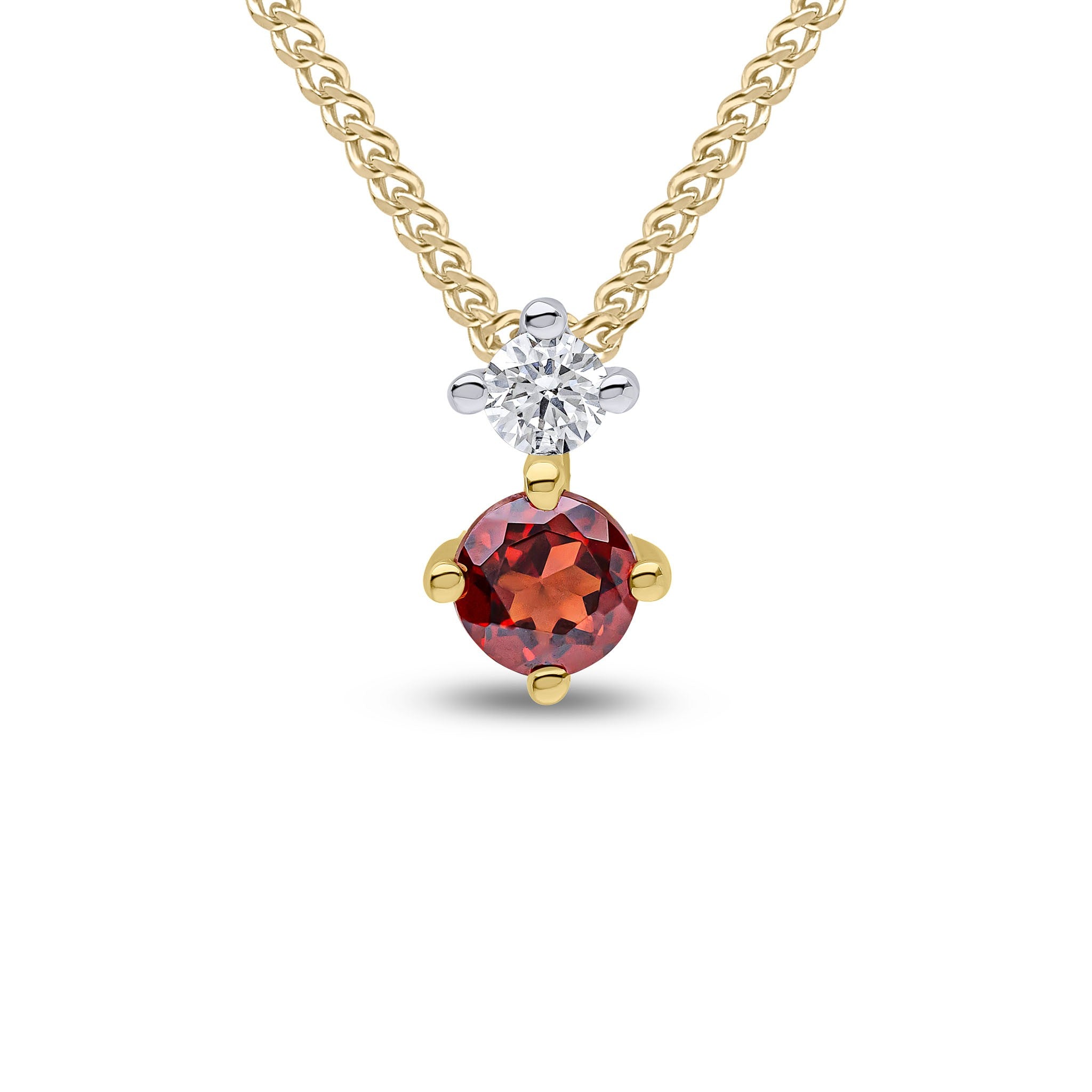 18CT YG 4MM ROUND GARNET & DIAMOND CLAW SET 2ST SLIDER PENDANT