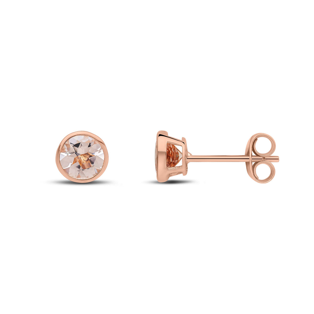 9CT RG 5MM ROUND MORGANITE RUBOVER STUD EARRINGS