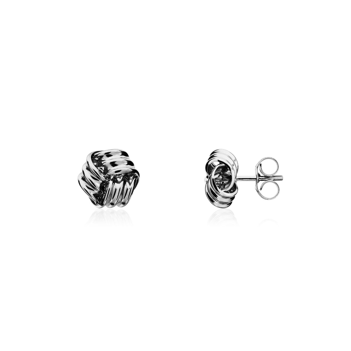9CT WHITE GOLD SMALL RIBBED KNOT STUD EARRINGS