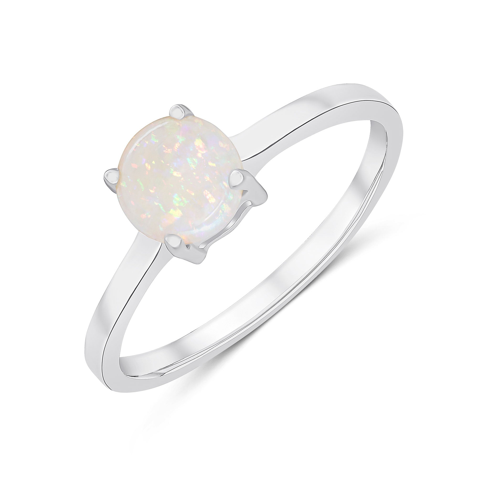 9CT WG 6MM ROUND OPAL 4 CLAW SINGLE STONE RING