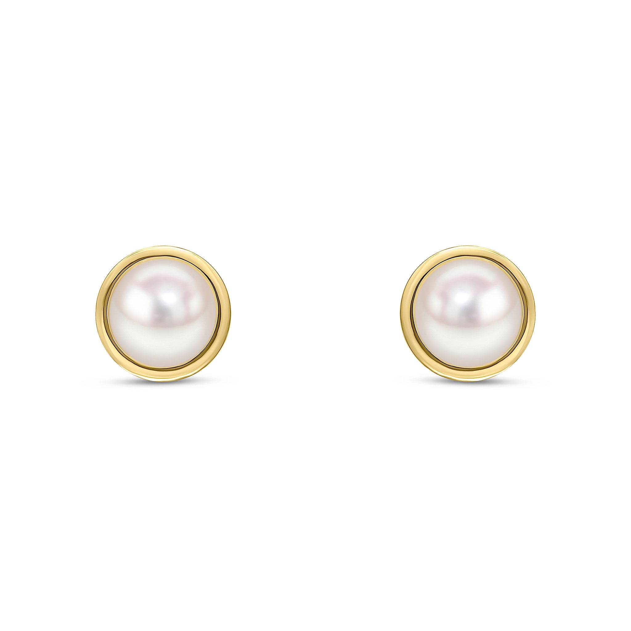 9CT YG 5.5MM BUTTON FRESHWATER PEARL STUD EARRINGS WITH FLAT POLISHED BORDER