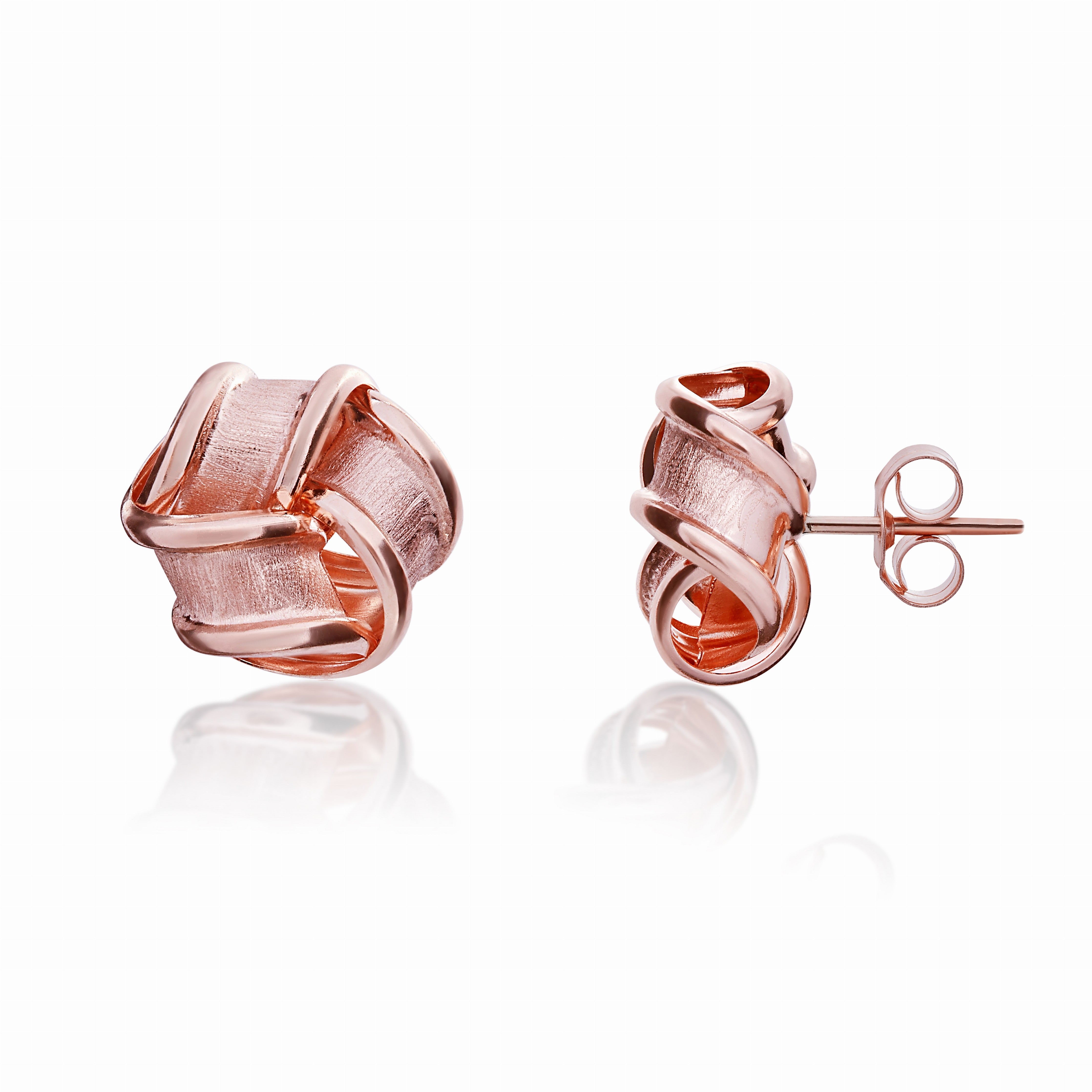 9CT ROSE GOLD FROSTED & POLISHED RIBBON KNOT STUD EARRINGS