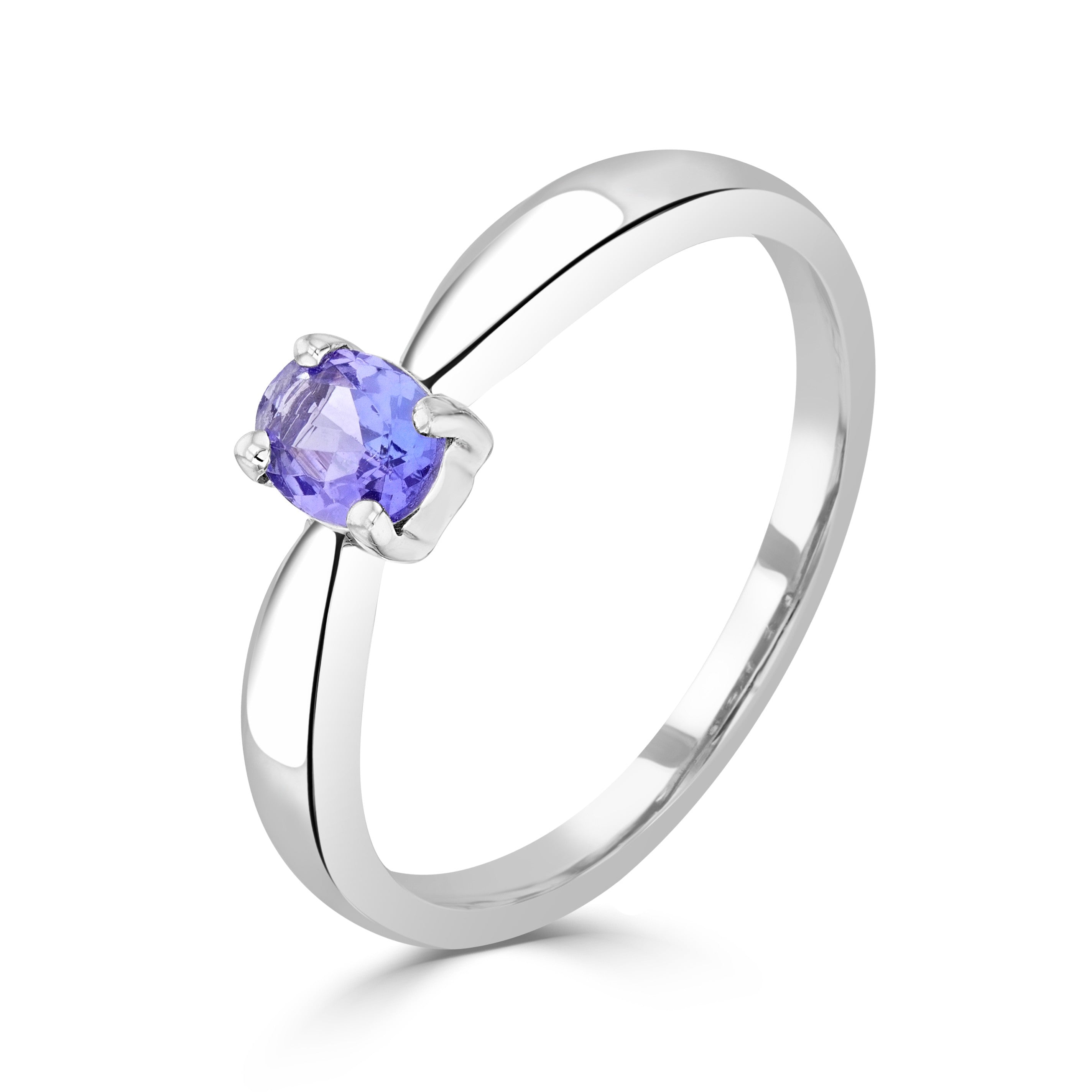 9CT WG 5X4MM OVAL TANZANITE CLAW SET SINGLE STONE RING