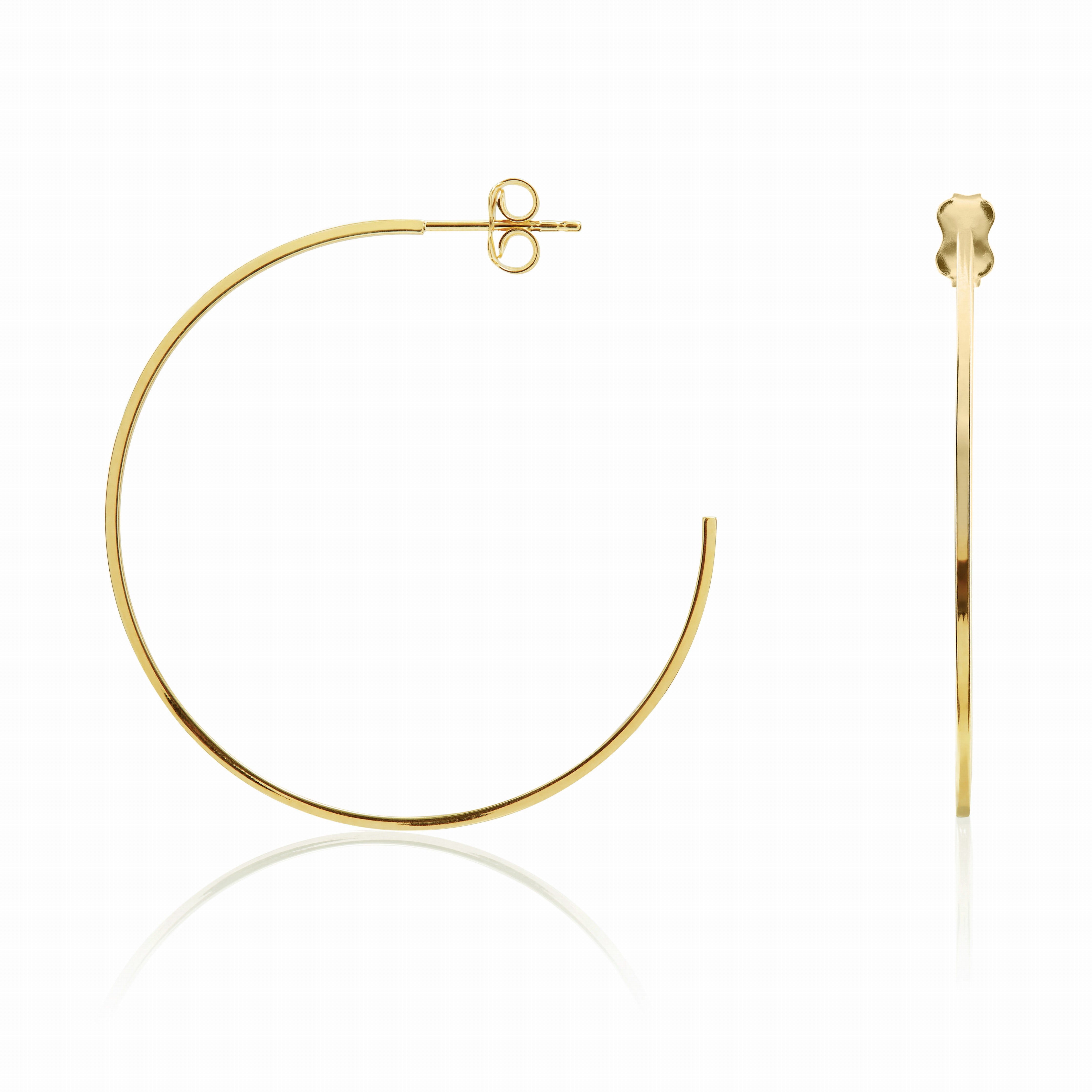 9CT YG 1MM SQUARE TUBE PEG&SCROLL HOOP EARRINGS 42MM DIAMETER