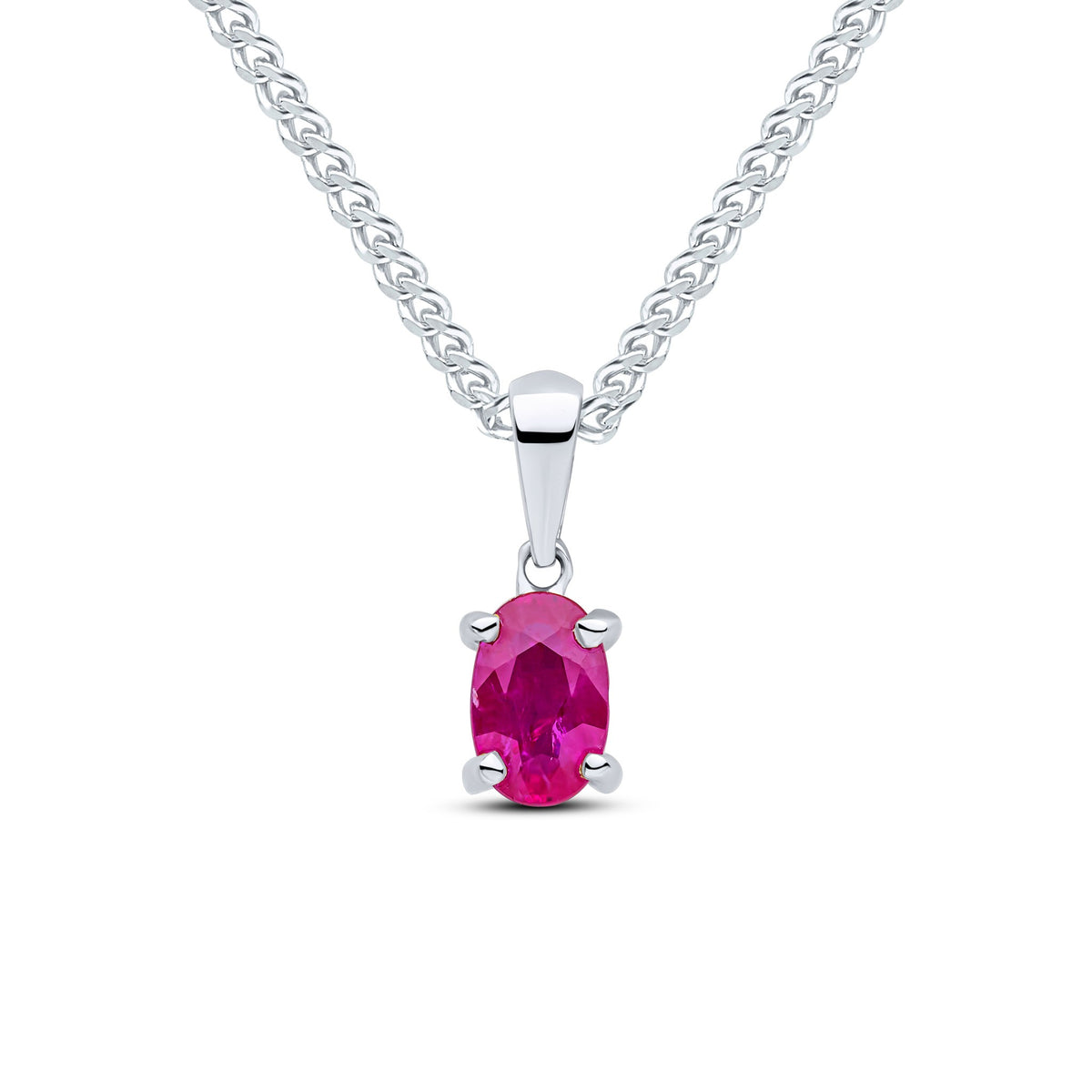 9CT WG 6X4 OVAL RUBY CLAW SET PENDANT