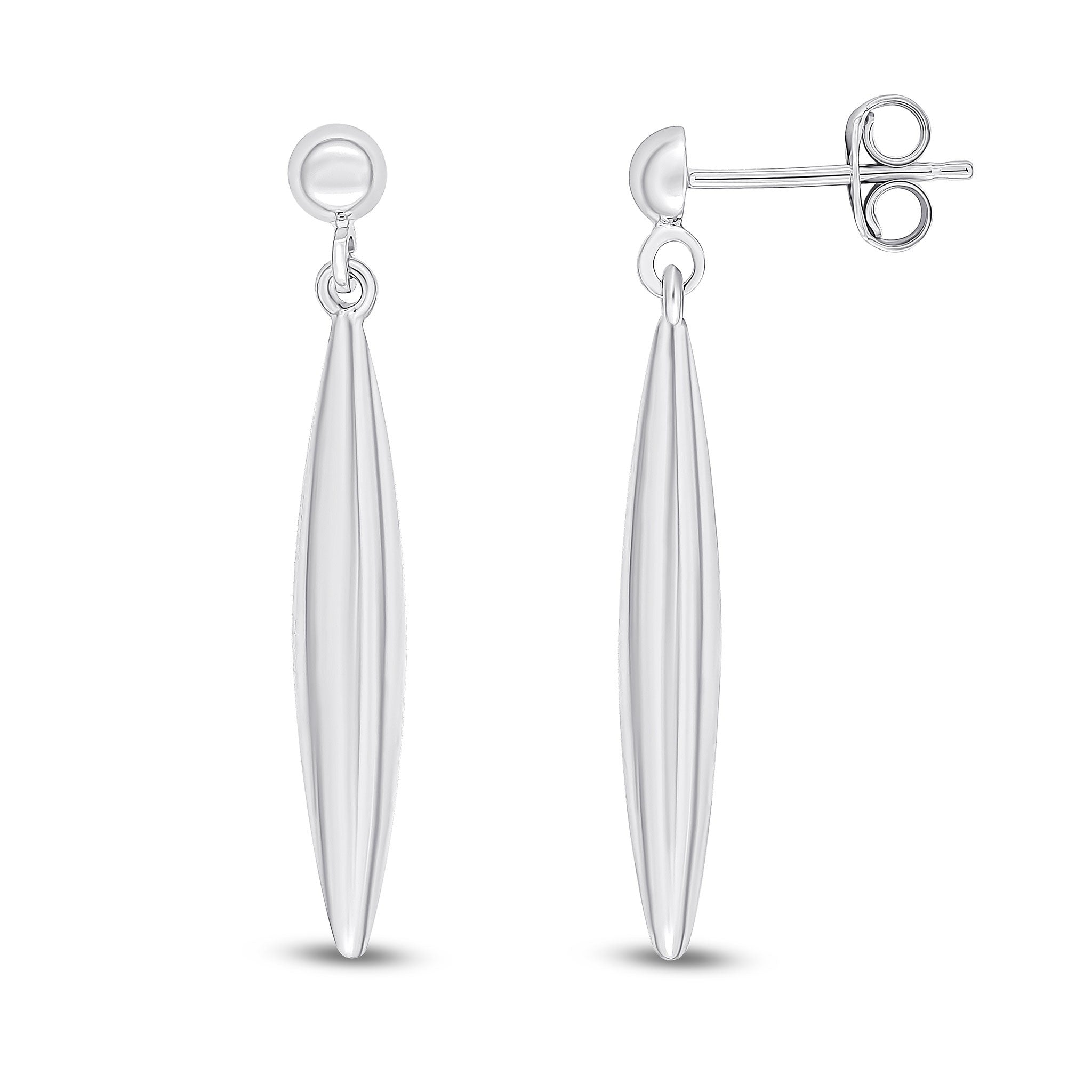 9CT WG POLISHED 3D MARQUISE DROP EARRINGS WITH HALF BEAD STUD TOP