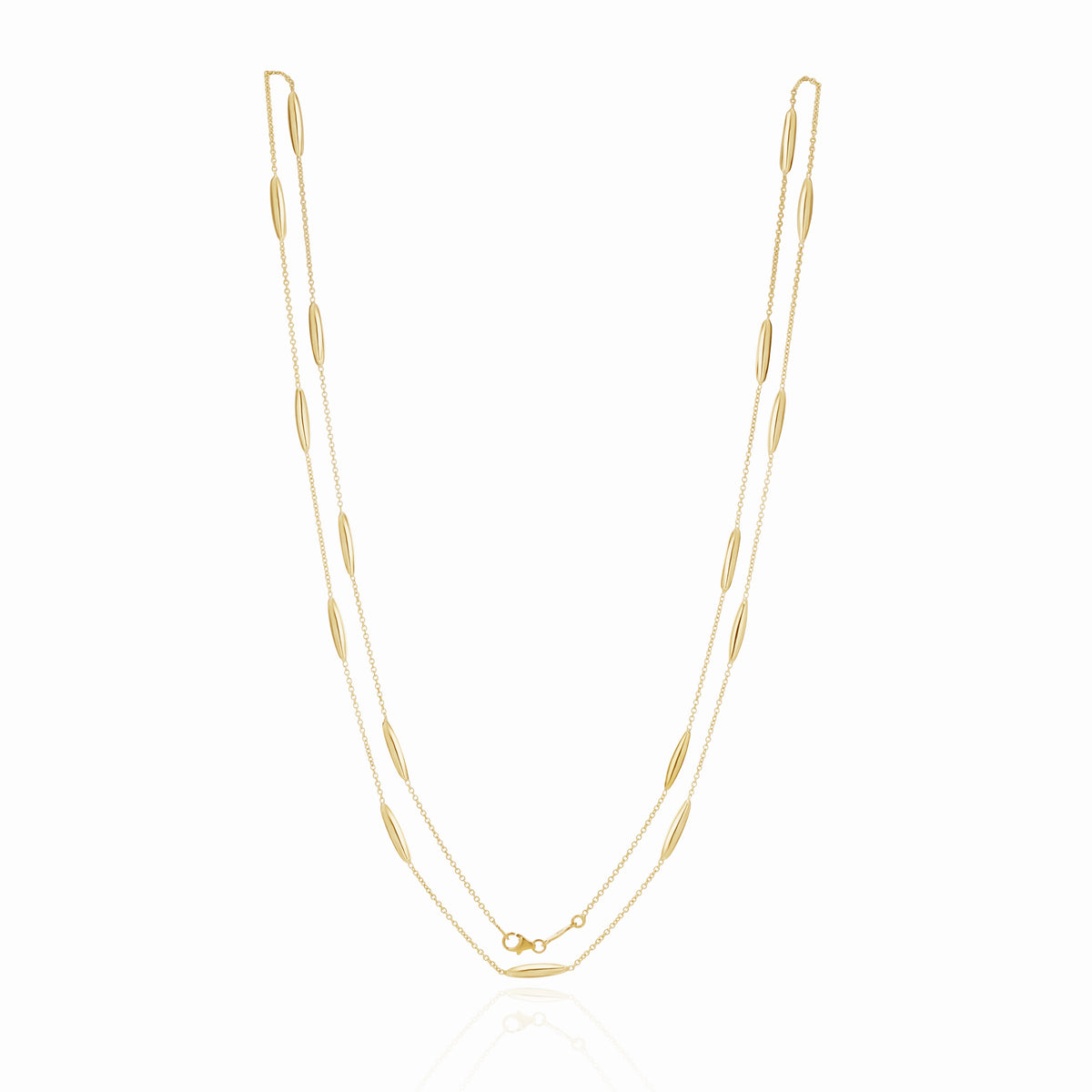 9CT YG CHAIN AND 3D MARQUISE MOTIF NECKLACE. 32 INCH