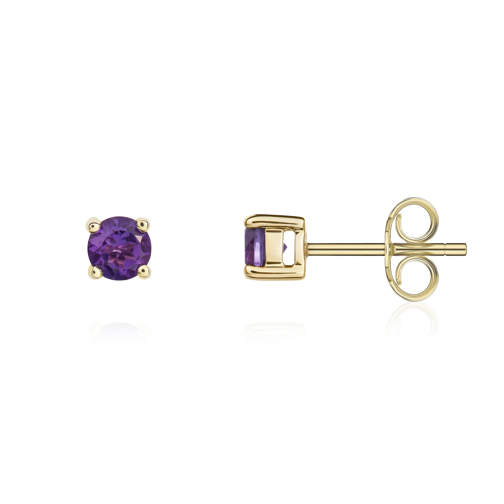 9CT YG 4MM ROUND AMETHYST 4 CLAW EARRINGS
