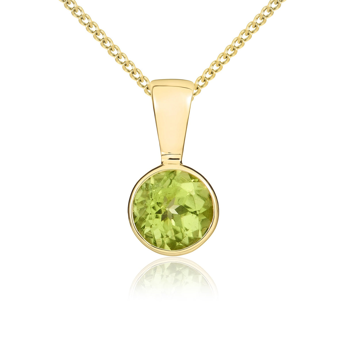 9CT YG 5MM ROUND PERIDOT RUBOVER SET PENDANT