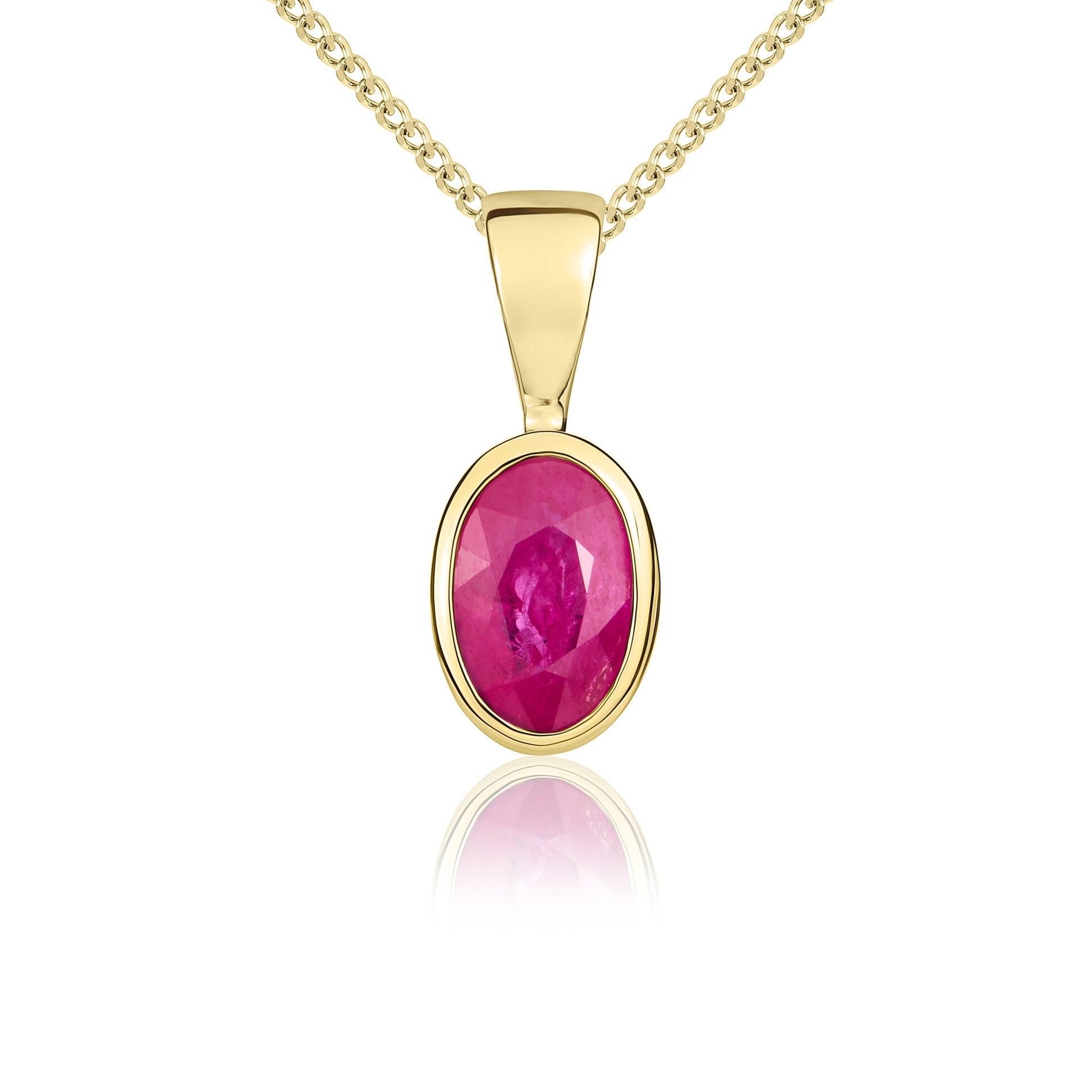 9CT YG 6X4MM OVAL RUBY RUBOVER PENDANT