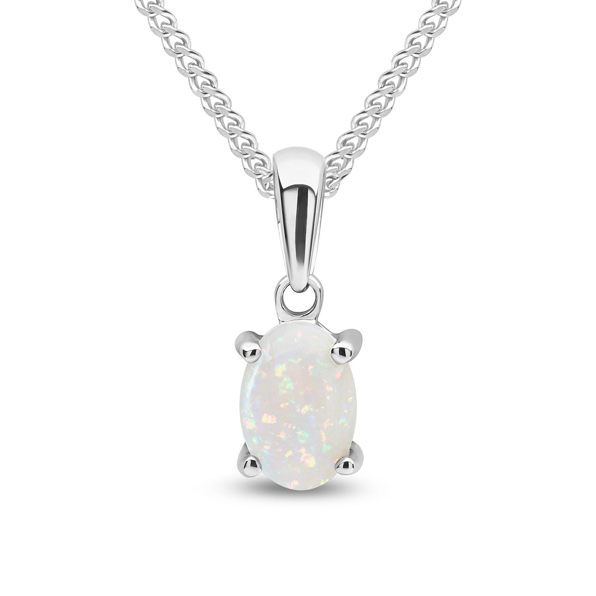 9CT WG 6X4 OVAL OPAL CLAW SET PENDANT