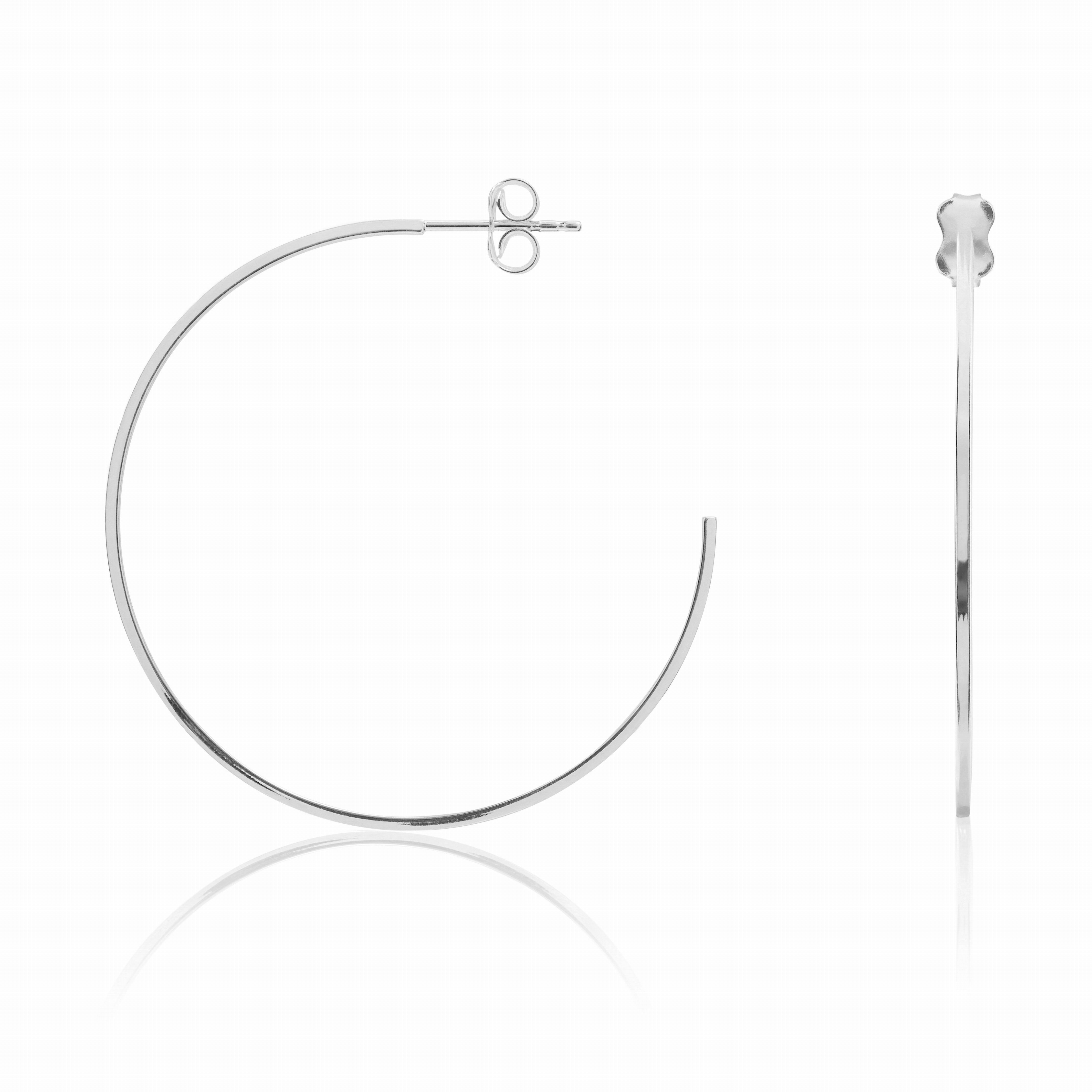 9CT WG 1MM SQUARE TUBE PEG&SCROLL HOOP EARRINGS 42MM DIAMETER