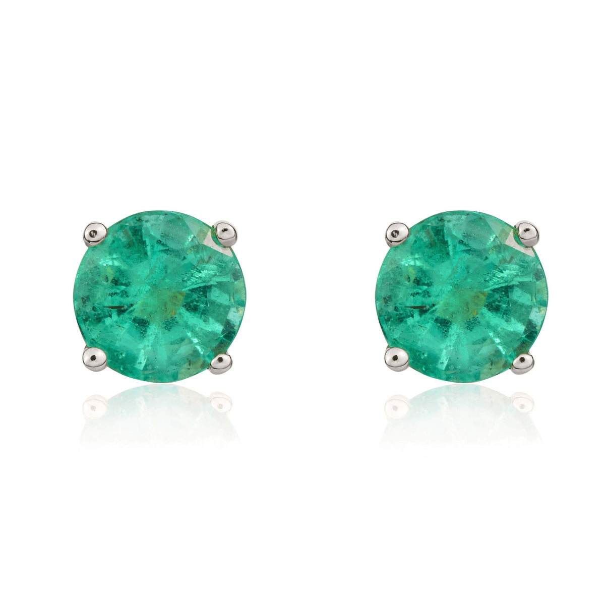9CT WG 5MM ROUND EMERALD CLAW SET STUD EARRINGS