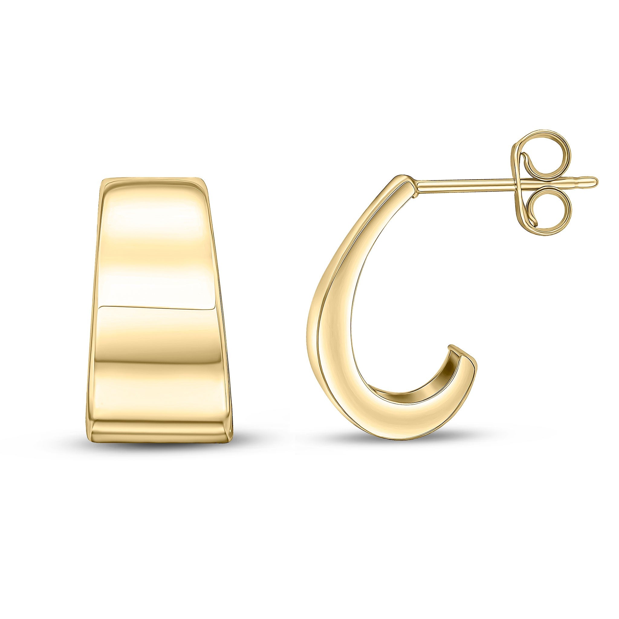 9CT YG FLAT TAPERED 1/2 HOOP EARRINGS WITH PEG AND SCROLL