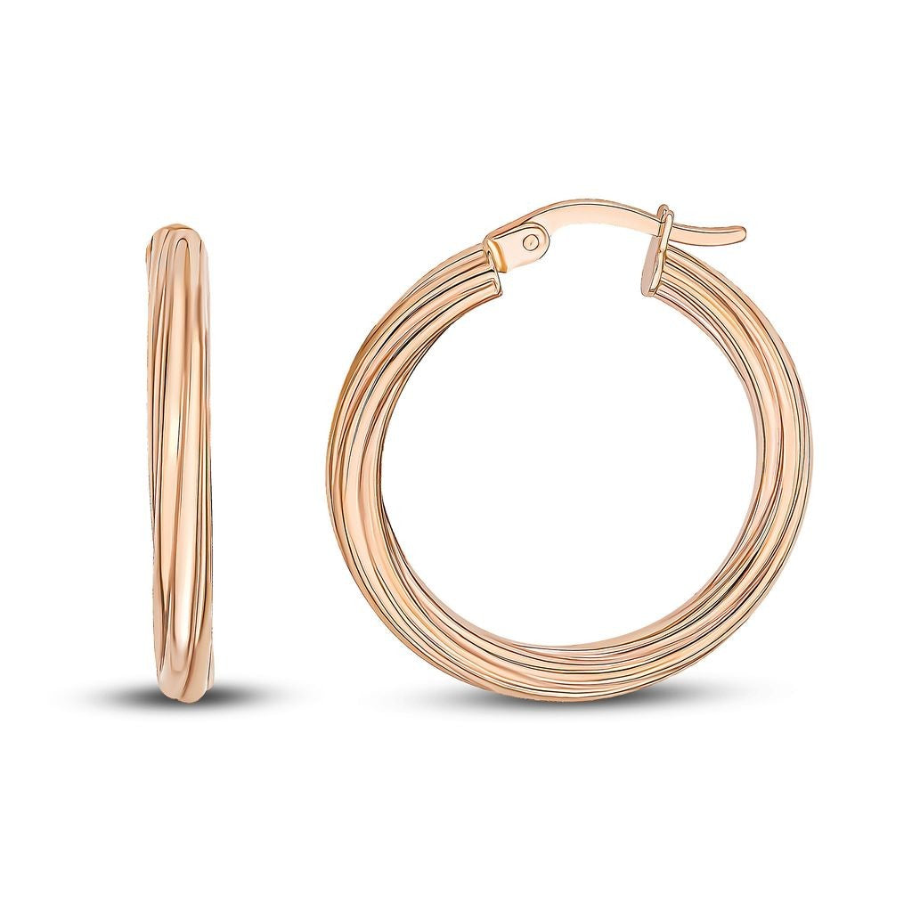 9CT ROSE GOLD 3MM TWIST HOOP EARRINGS. 26MM OUTER DIAMETER
