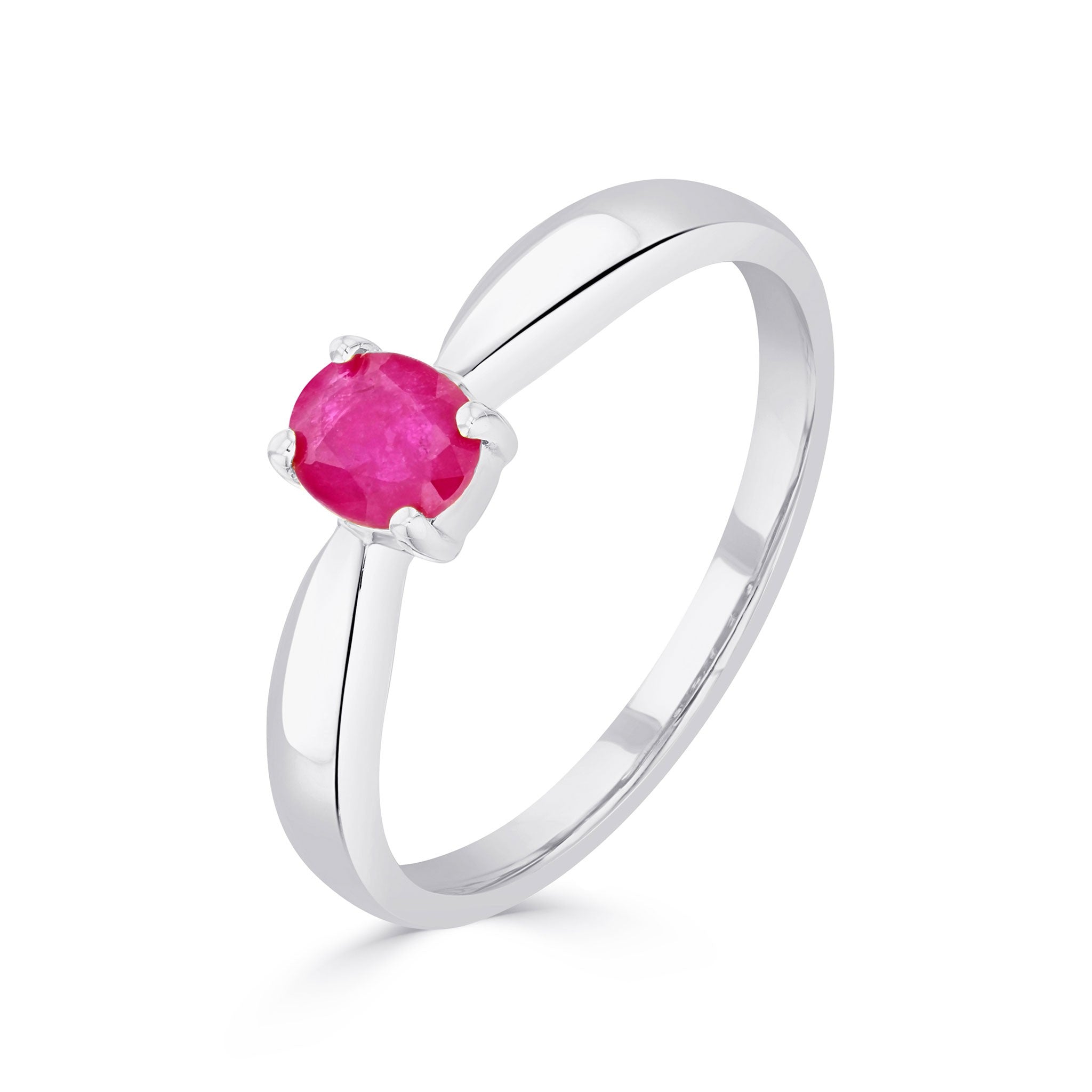 9CT WG 5X4MM OVAL RUBY 4 CLAW SINGLE STONE RING