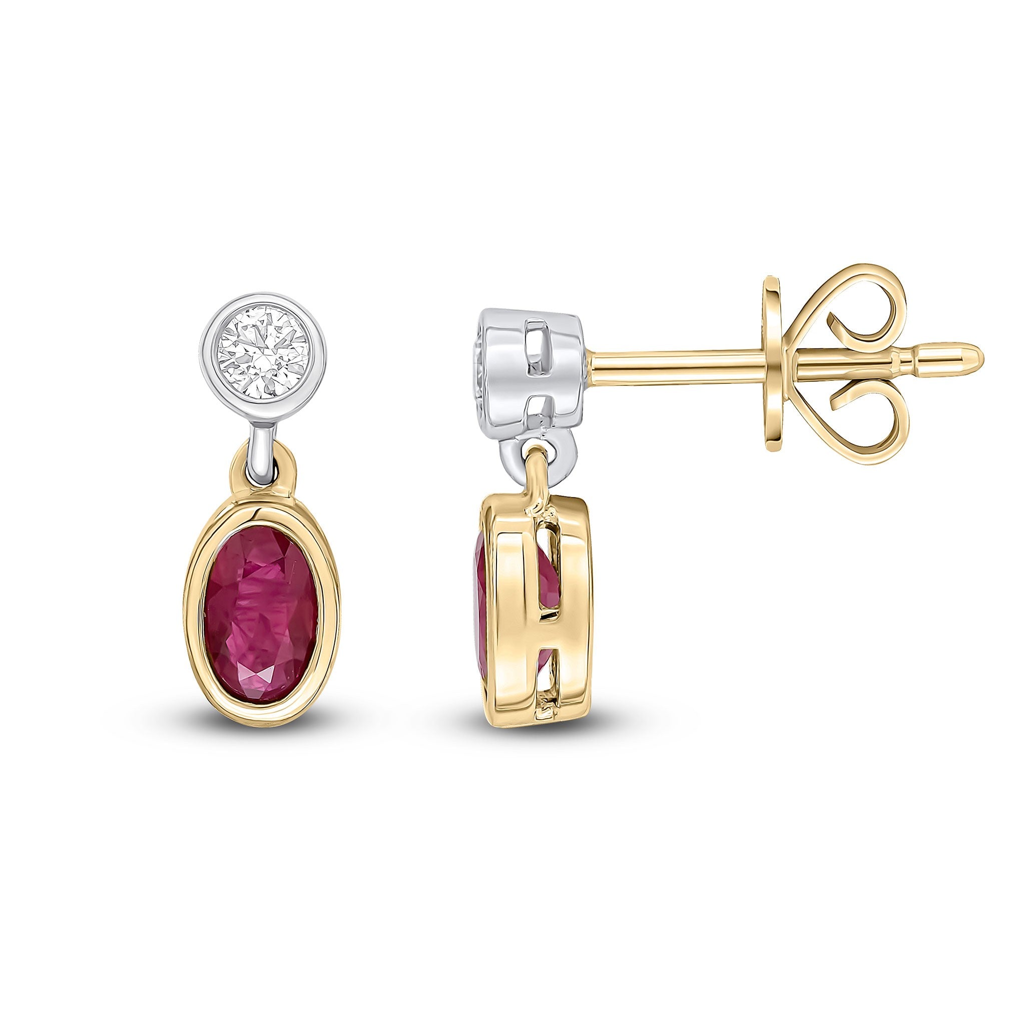 18CT YWG OVAL RUBY AND ROUND DIAMOND 2ST RUBOVER DROP EARRINGS