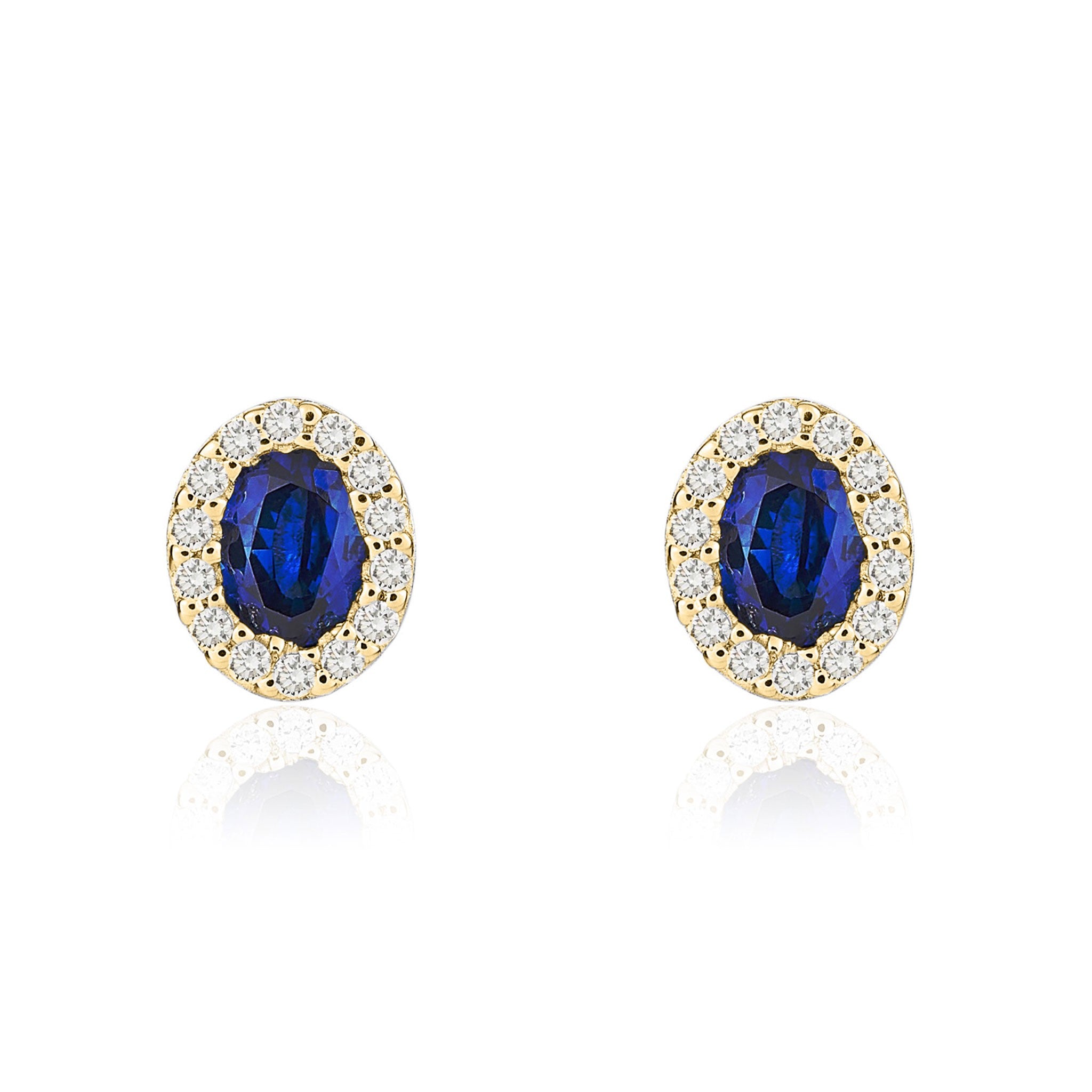 18CT YG 4X3 OVAL SAPPHIRE & DIAMOND MICROSET CLUSTER EARRINGS