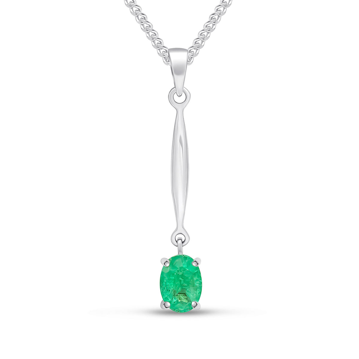 9CT WG 7X5 OVAL CLAW SET EMERALD AND BAR PENDANT