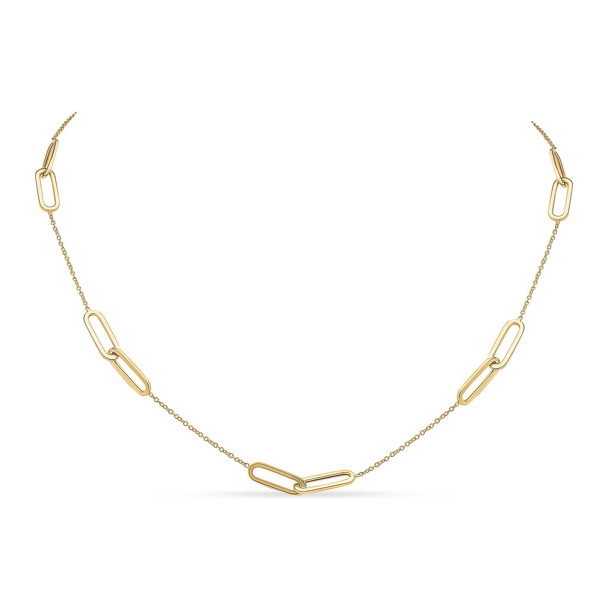9CT YG CHAIN & DOUBLE OPEN OVAL LINK NECKLACE. 18 INCH