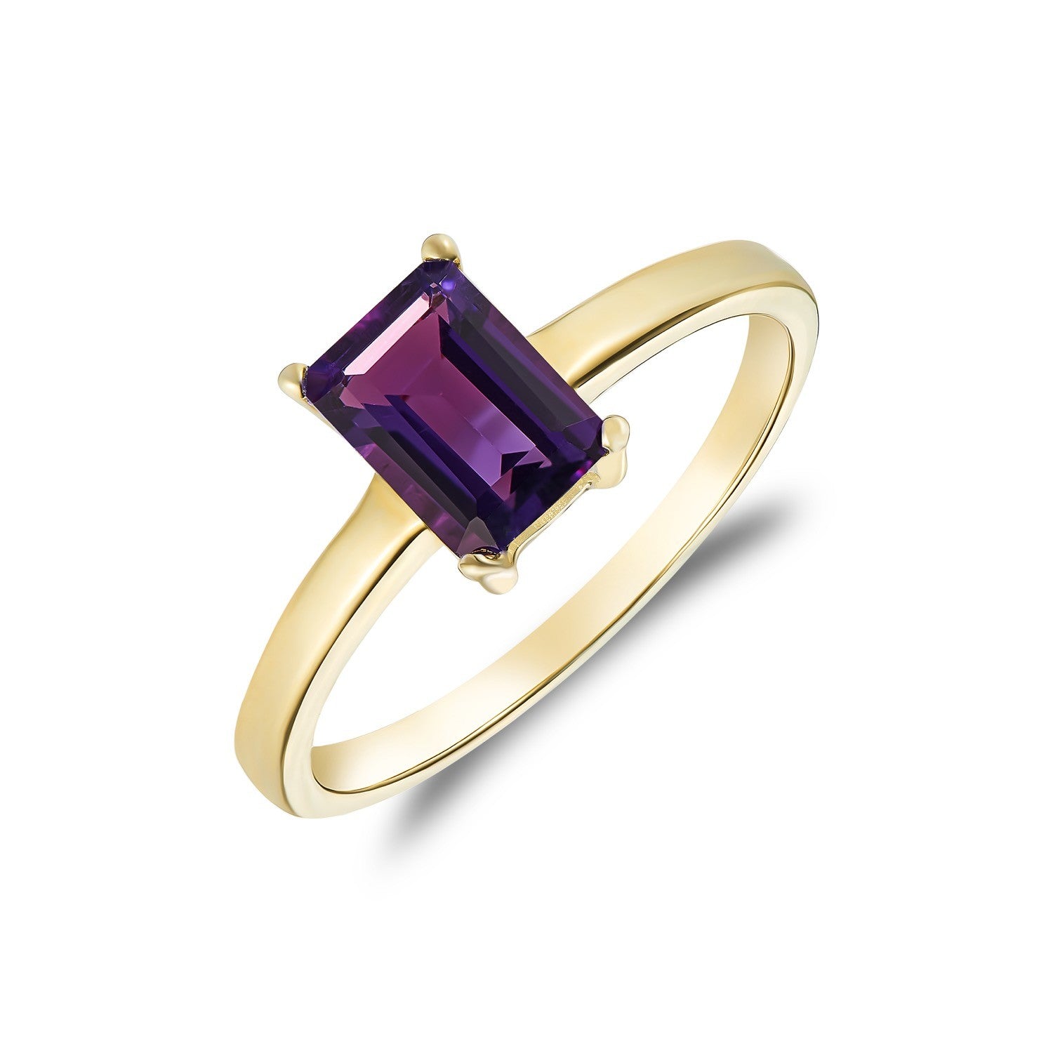 9CT YG 7X5MM OCTAGON AMETHYST CLAW SET SINGLE STONE RING